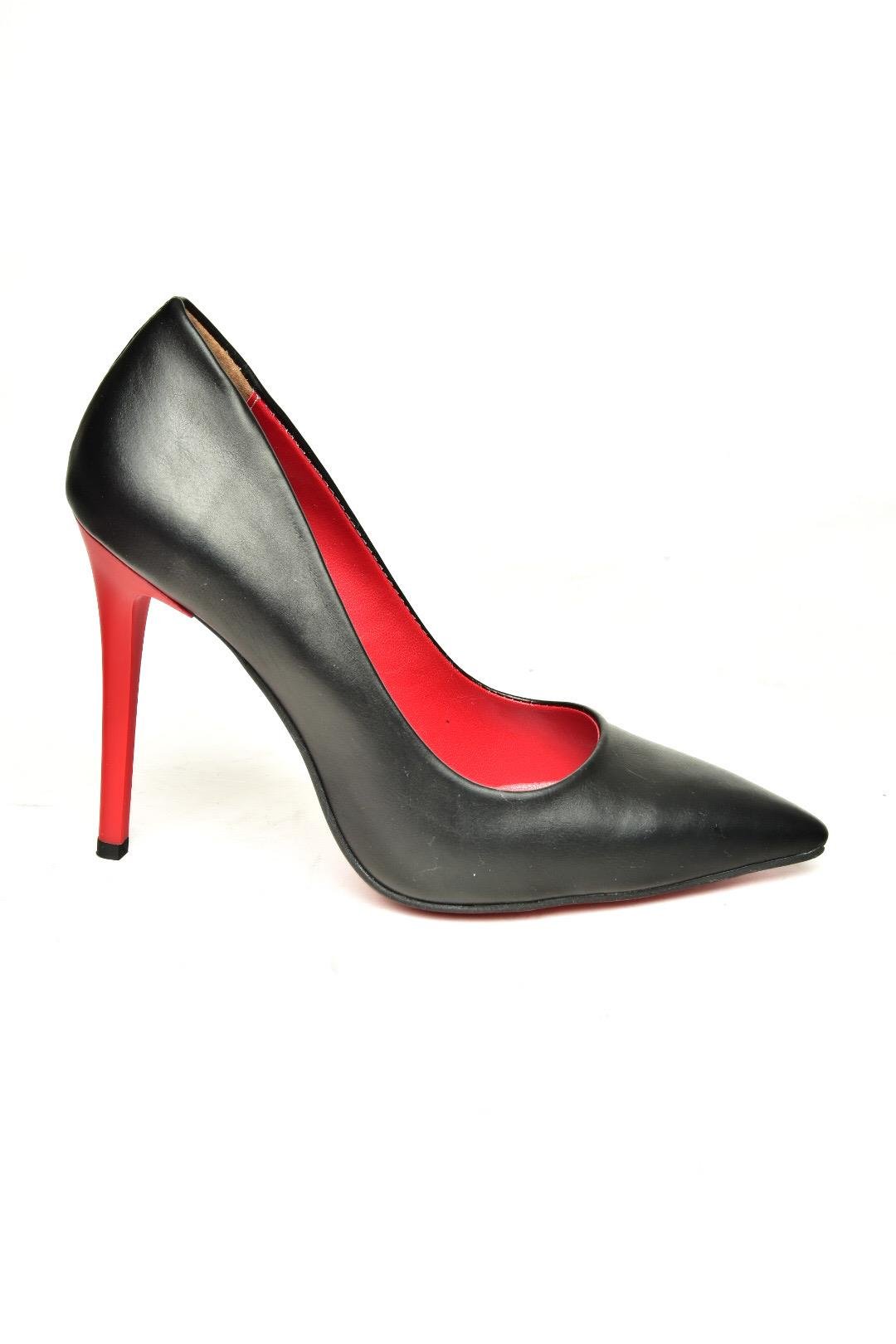 T676192009 Siyah/Kırmızı İnce Topuklu Kadın Stiletto