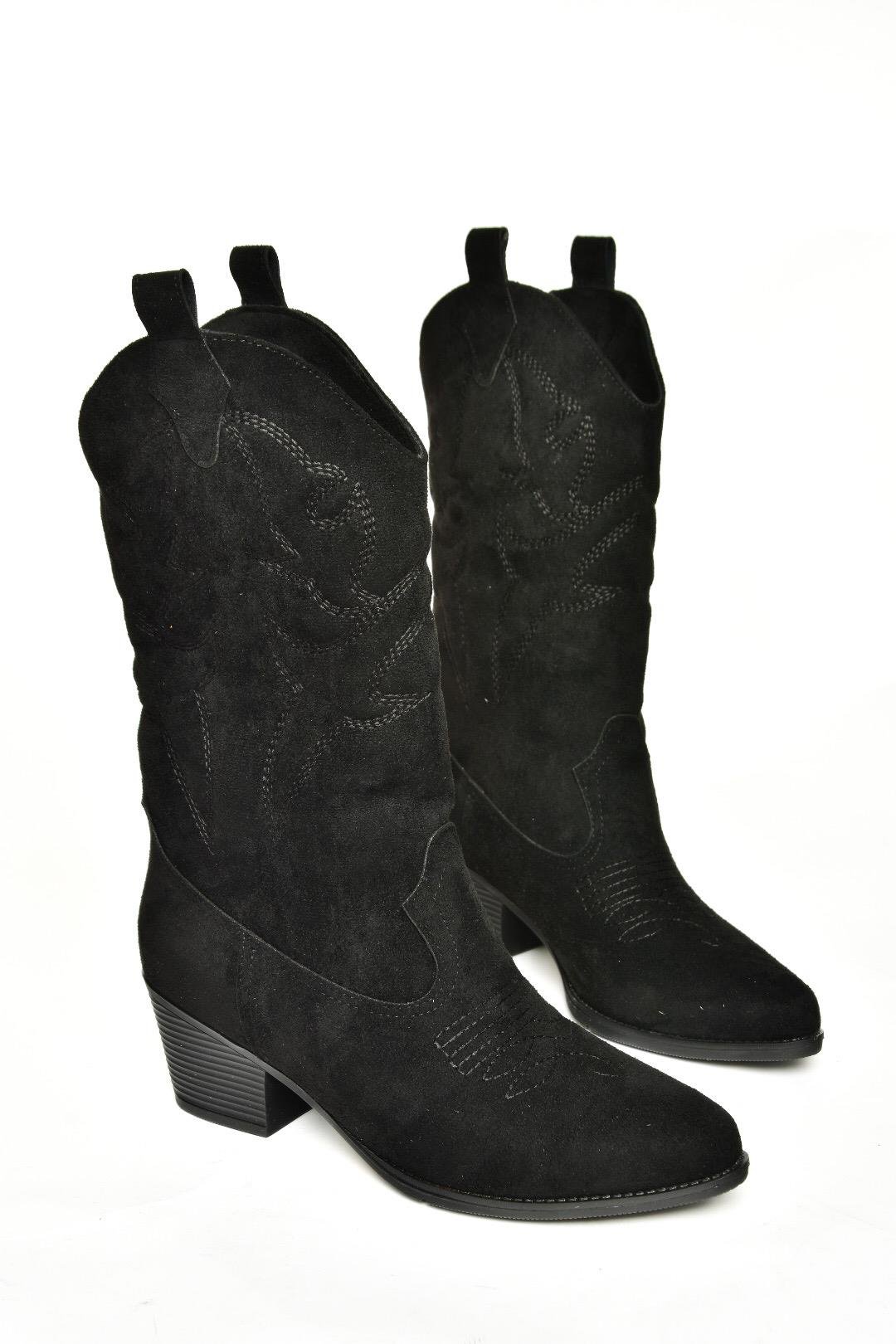 T820088702 Siyah Süet Kovboy Model Kadın Çizme