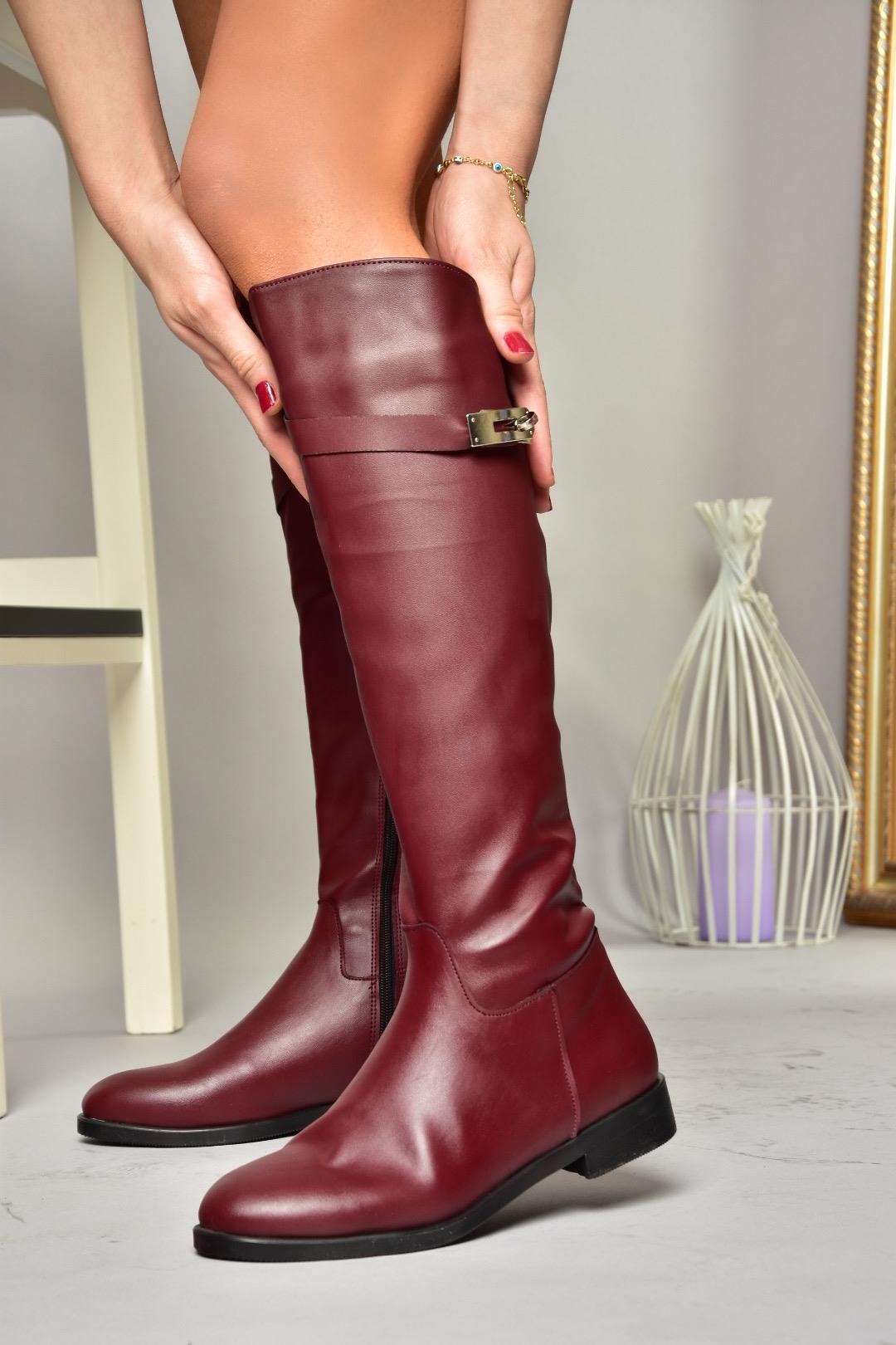 T848443409 Bordo Klasik Kadın Çizme