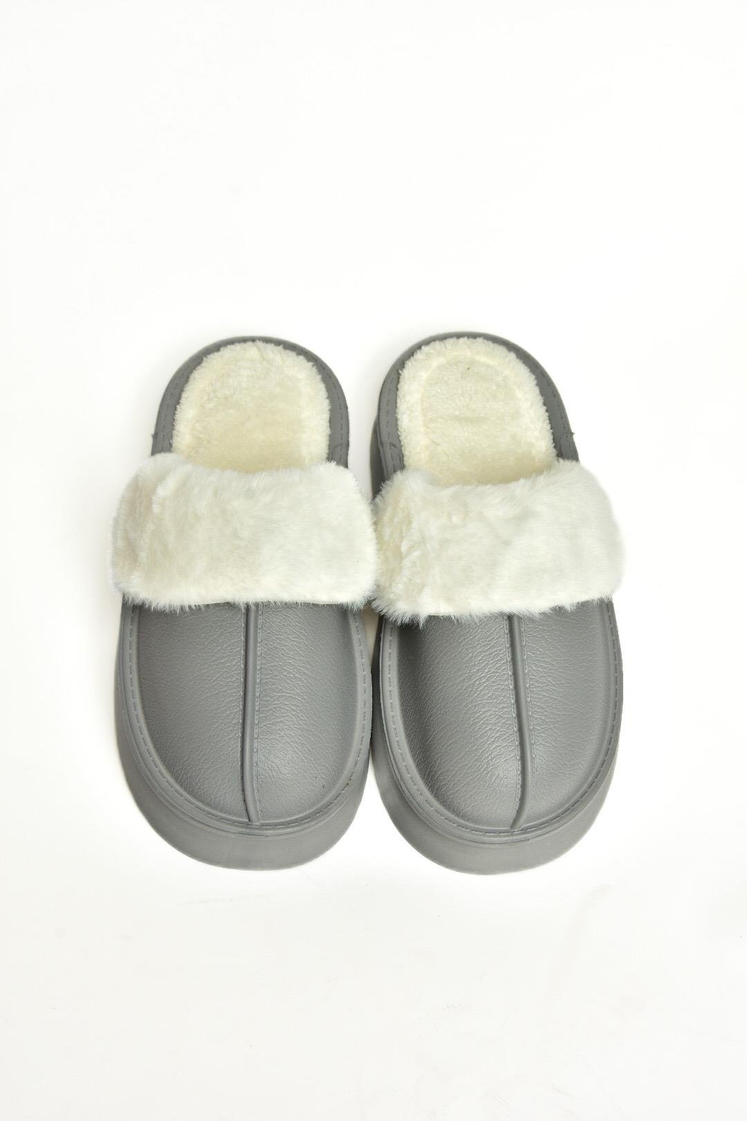 T918264209 Gri İçi Peluş Kadın Terlik