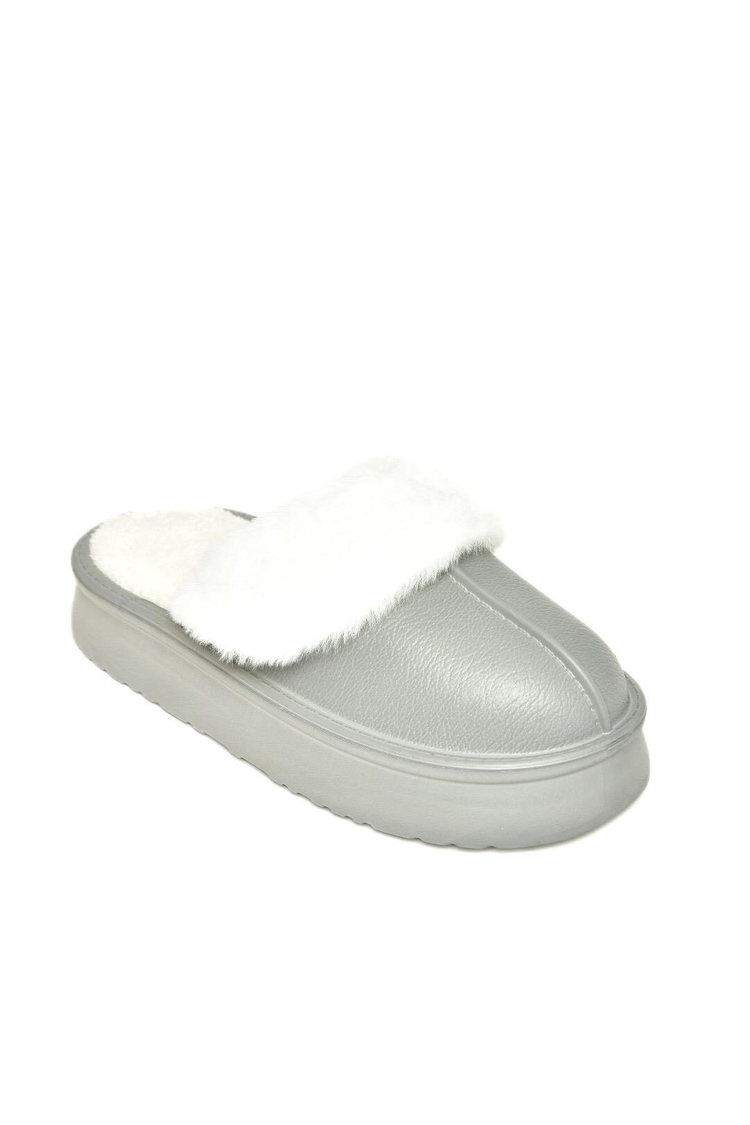 T918264209 Gri İçi Peluş Kadın Terlik