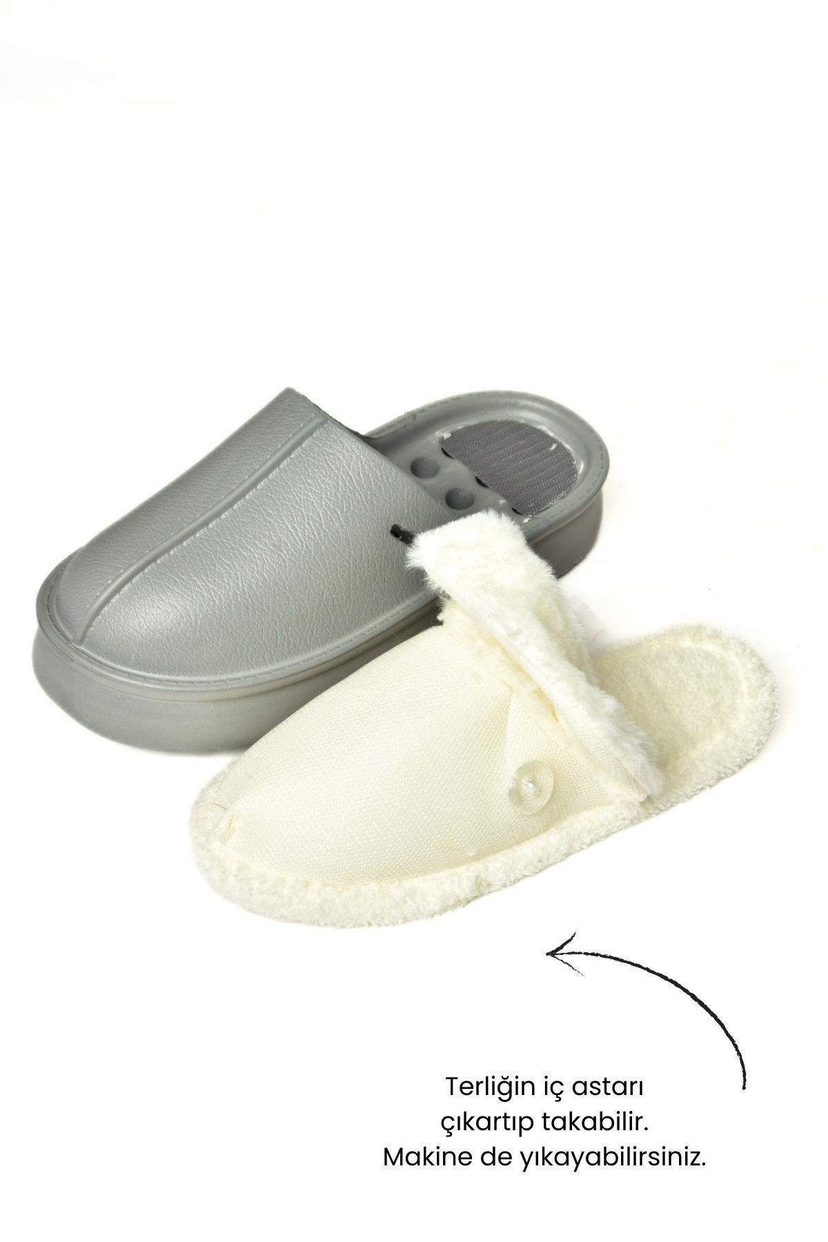 T918264209 Gri İçi Peluş Kadın Terlik
