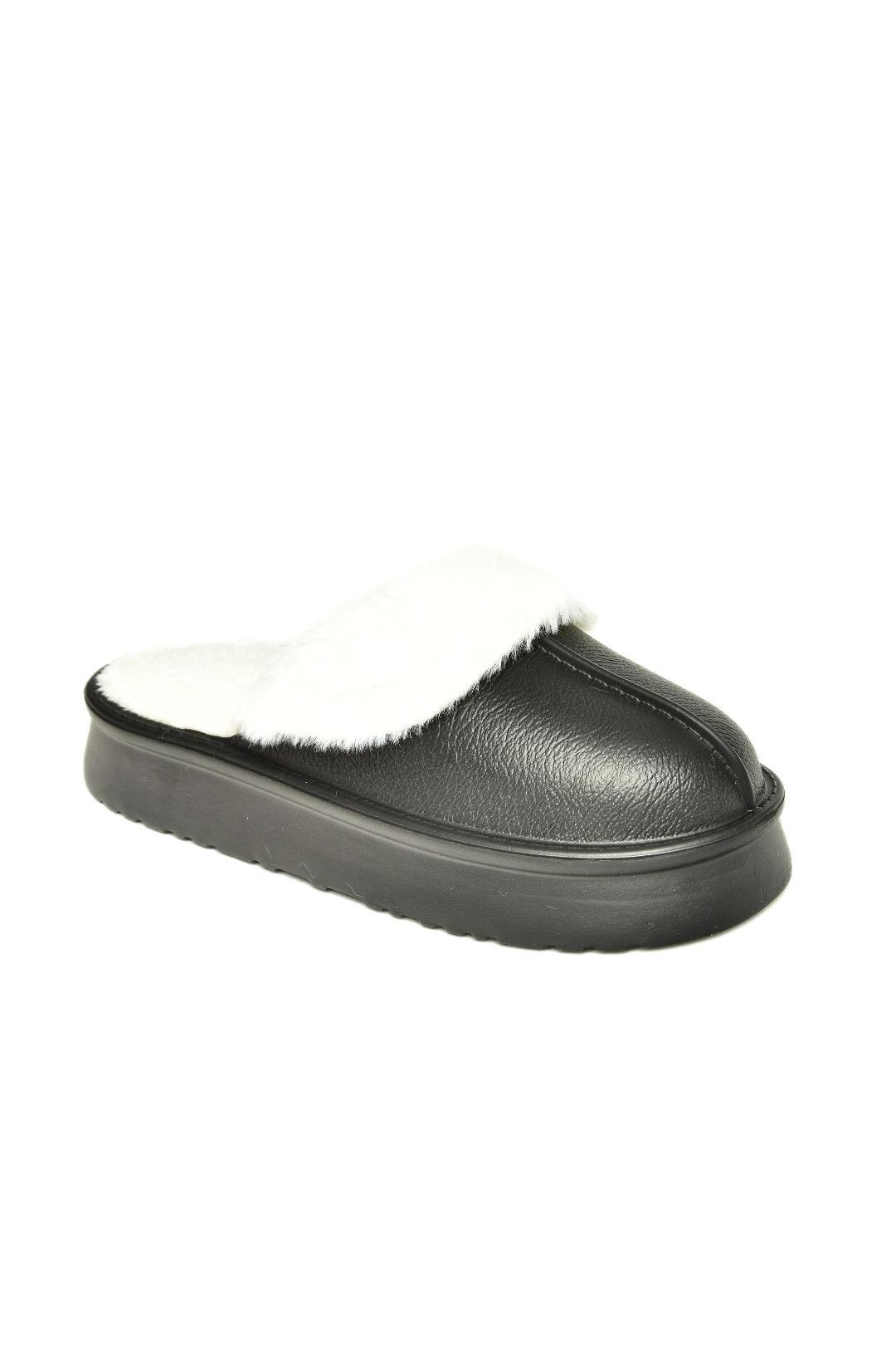 T918264209 Siyah İçi Peluş Kadın Terlik