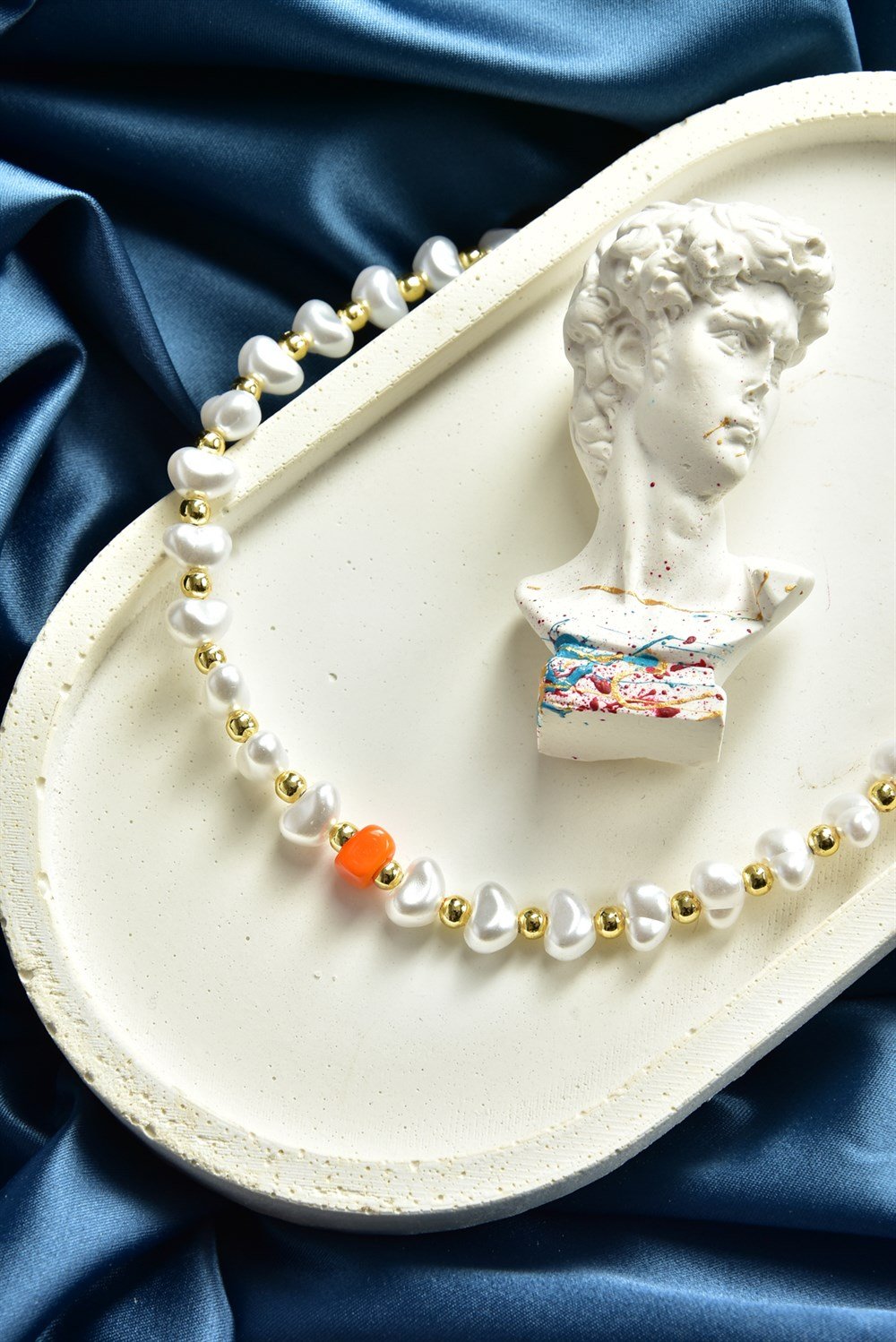 Turuncu Doğal Taş Detaylı İnci Halhal KA011210