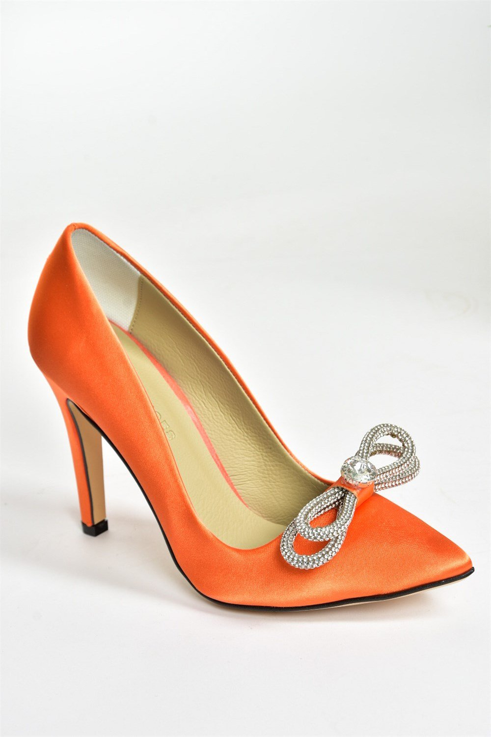 Turuncu Saten Kumaş Taşlı Kadın Stiletto M253972004