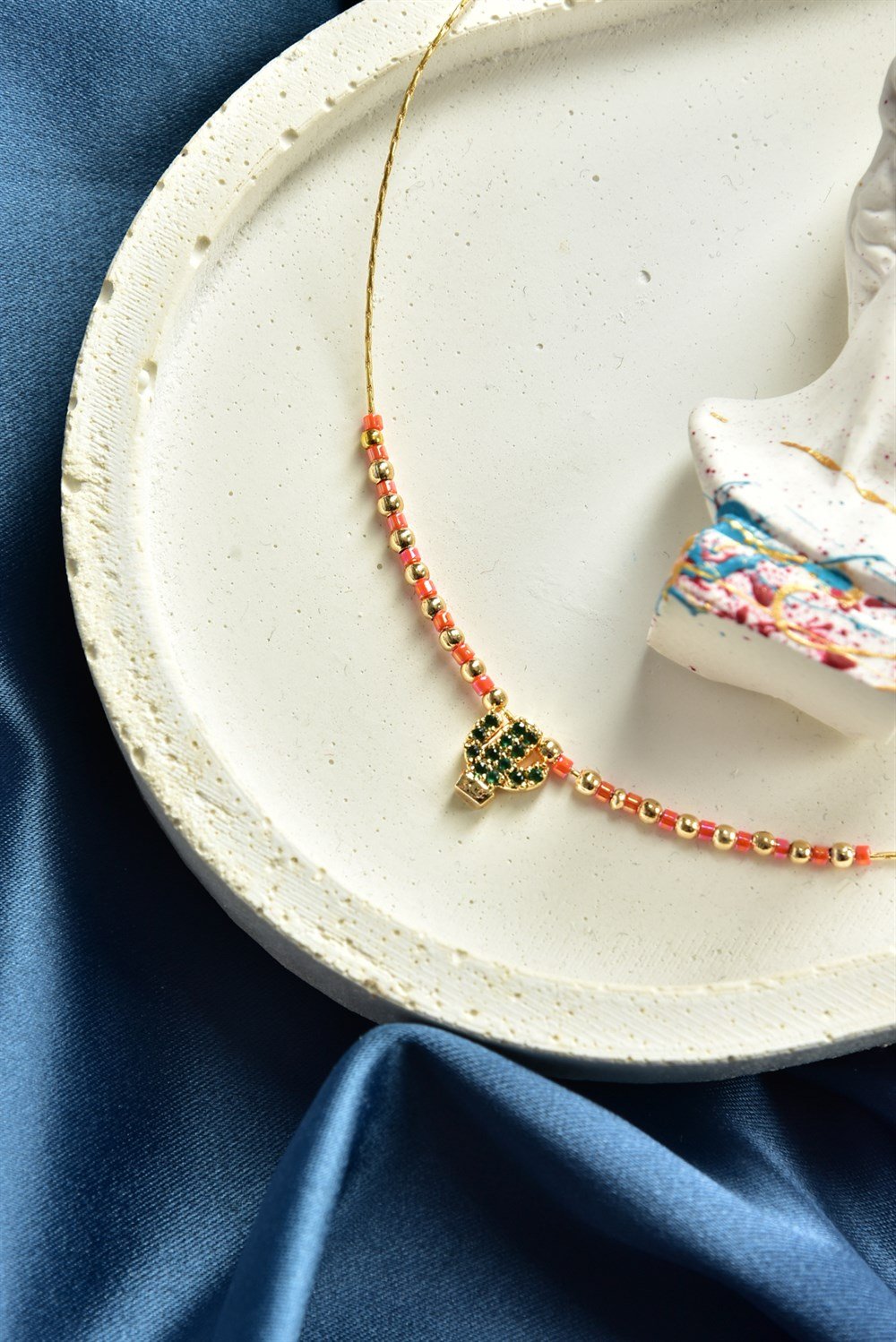 Turuncu Taş Detaylı Kaktüs Uçlu Gold Zincir Halhal KA071263