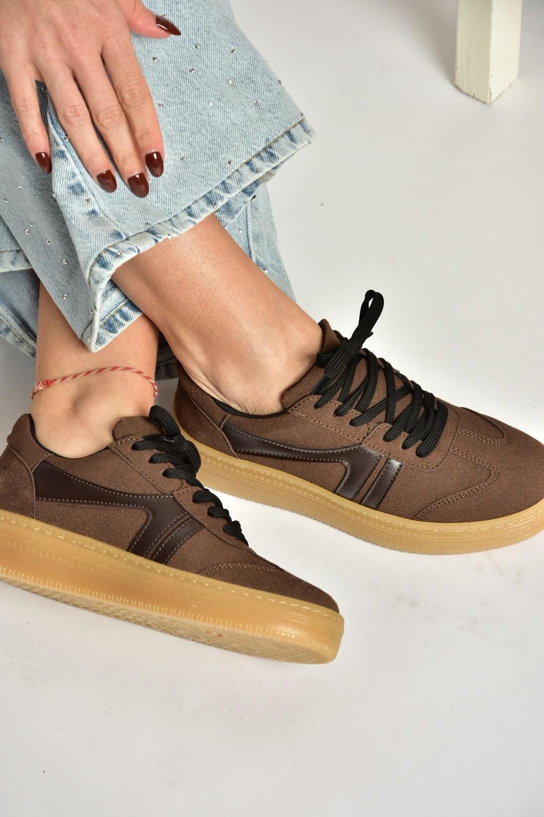 U274431102 Kahverengi Süet Spor Ayakkabı Sneakers