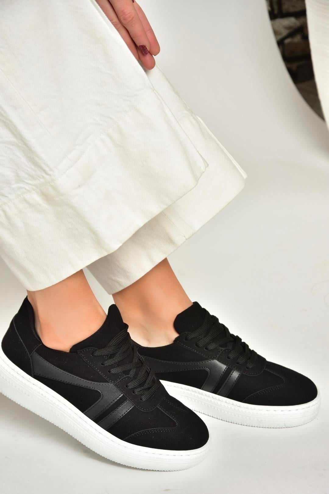 U274431102 Siyah Süet Kadın Spor Ayakkabı Sneakers
