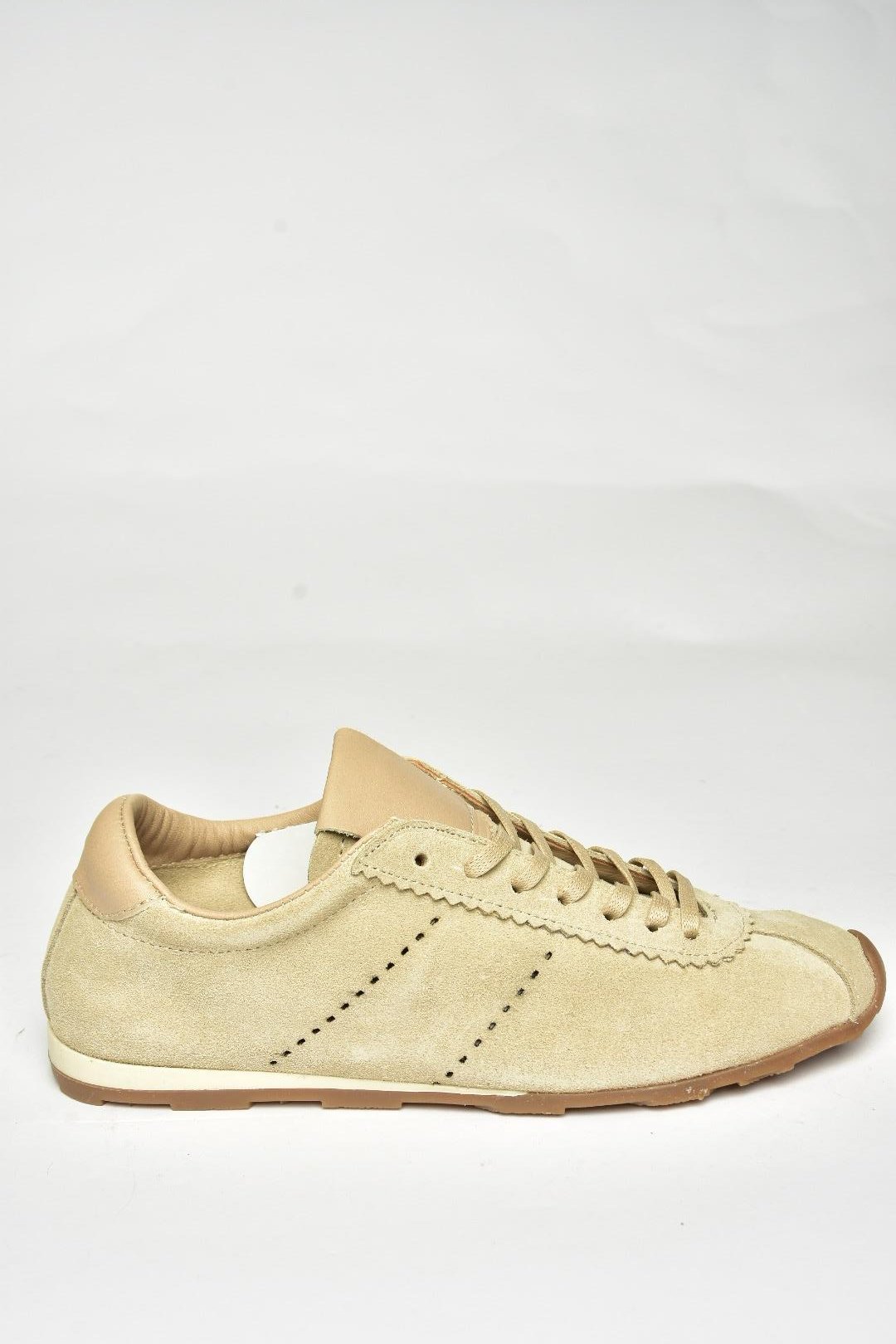 U312311602 Bej Hakiki Deri Süet Kadın Spor Ayakkabı Sneakers