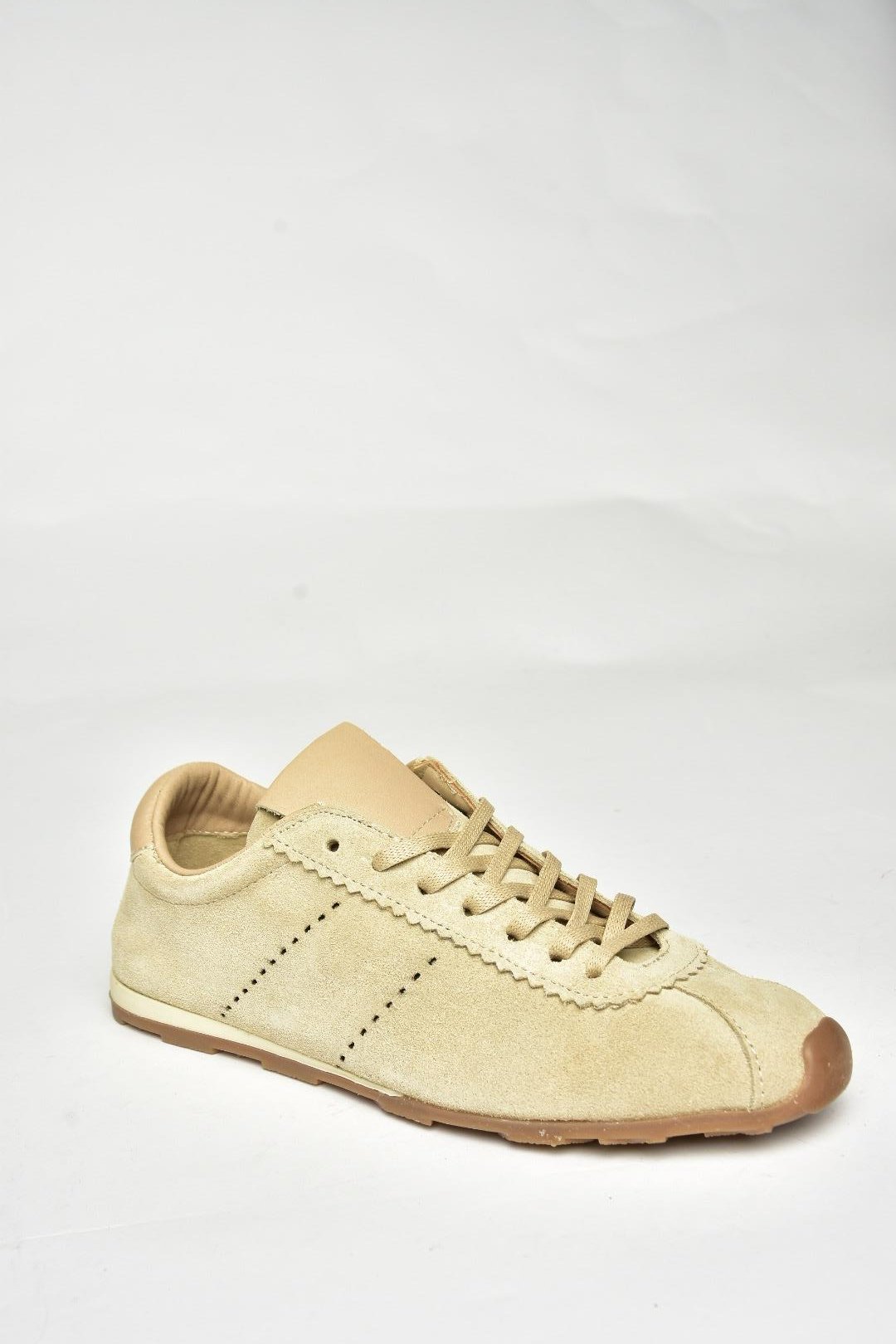 U312311602 Bej Hakiki Deri Süet Kadın Spor Ayakkabı Sneakers