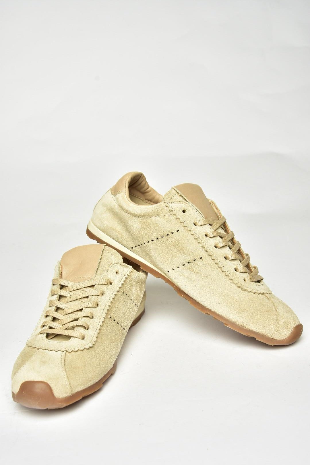 U312311602 Bej Hakiki Deri Süet Kadın Spor Ayakkabı Sneakers