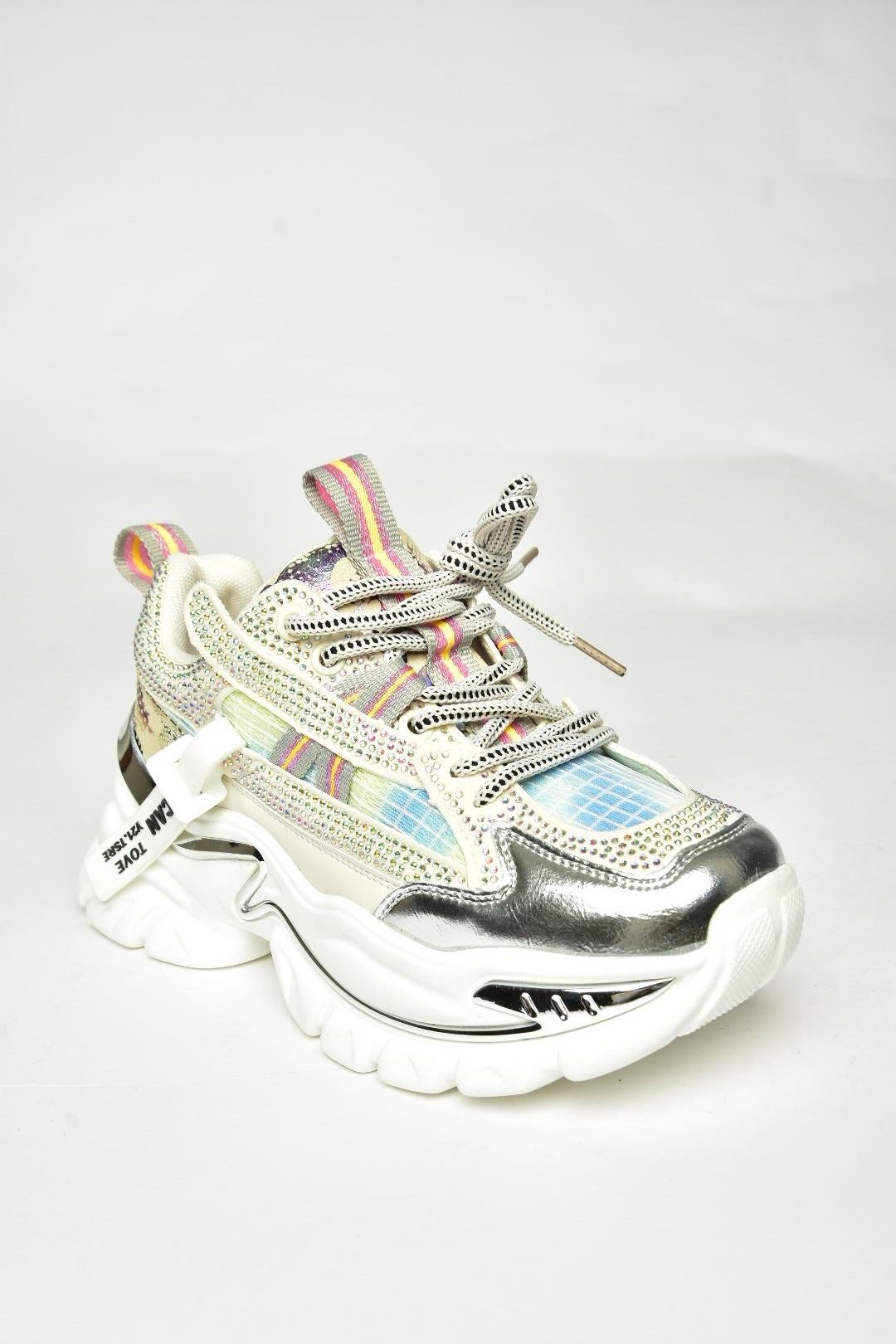 U380141309 Beyaz Taş Detaylı Spor Ayakkabı Sneakers