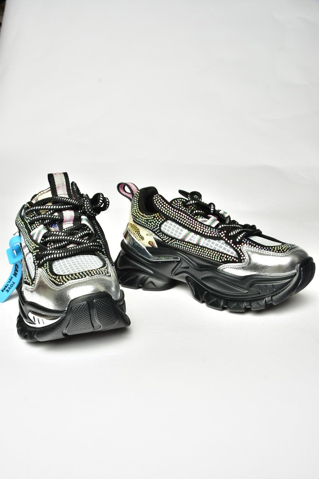 U380141309 Siyah Taş Detaylı Spor Ayakkabı Sneakers