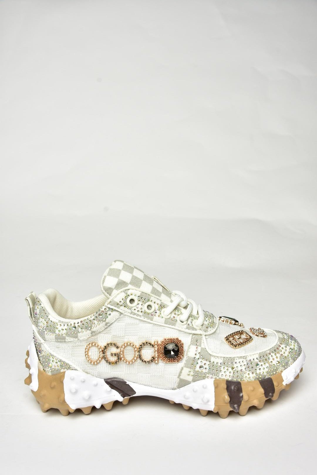 U380143604 Bej Kumaş Taşlı Spor Ayakkabı Sneakers