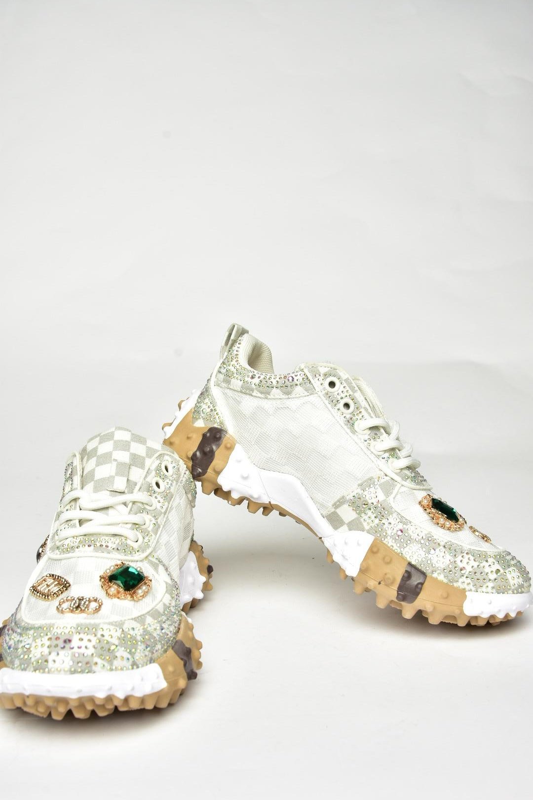 U380143604 Bej Kumaş Taşlı Spor Ayakkabı Sneakers