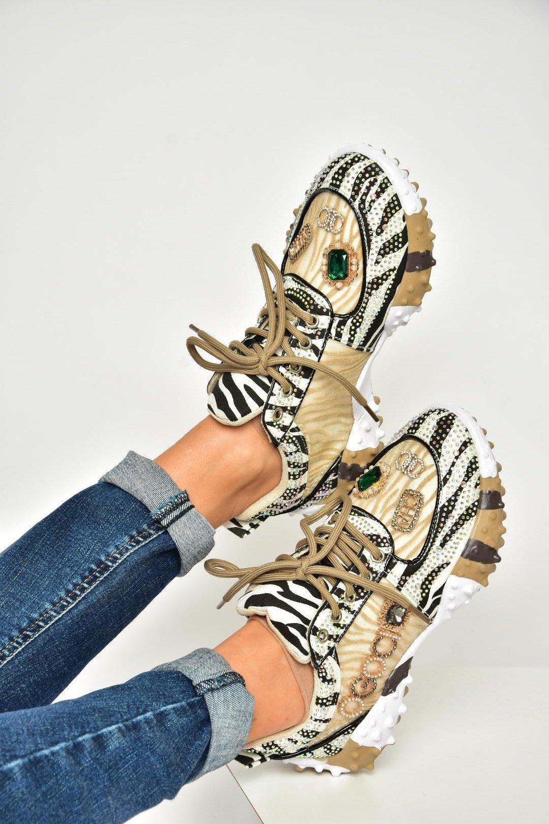 U380143604 Vizon Kumaş Taşlı Spor Ayakkabı Sneakers