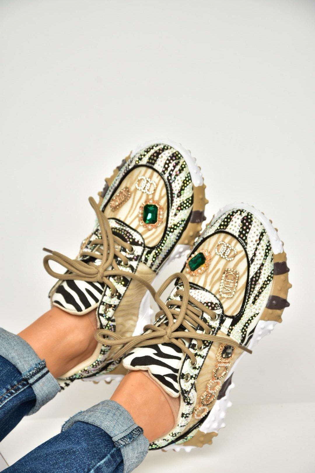 U380143604 Vizon Kumaş Taşlı Spor Ayakkabı Sneakers