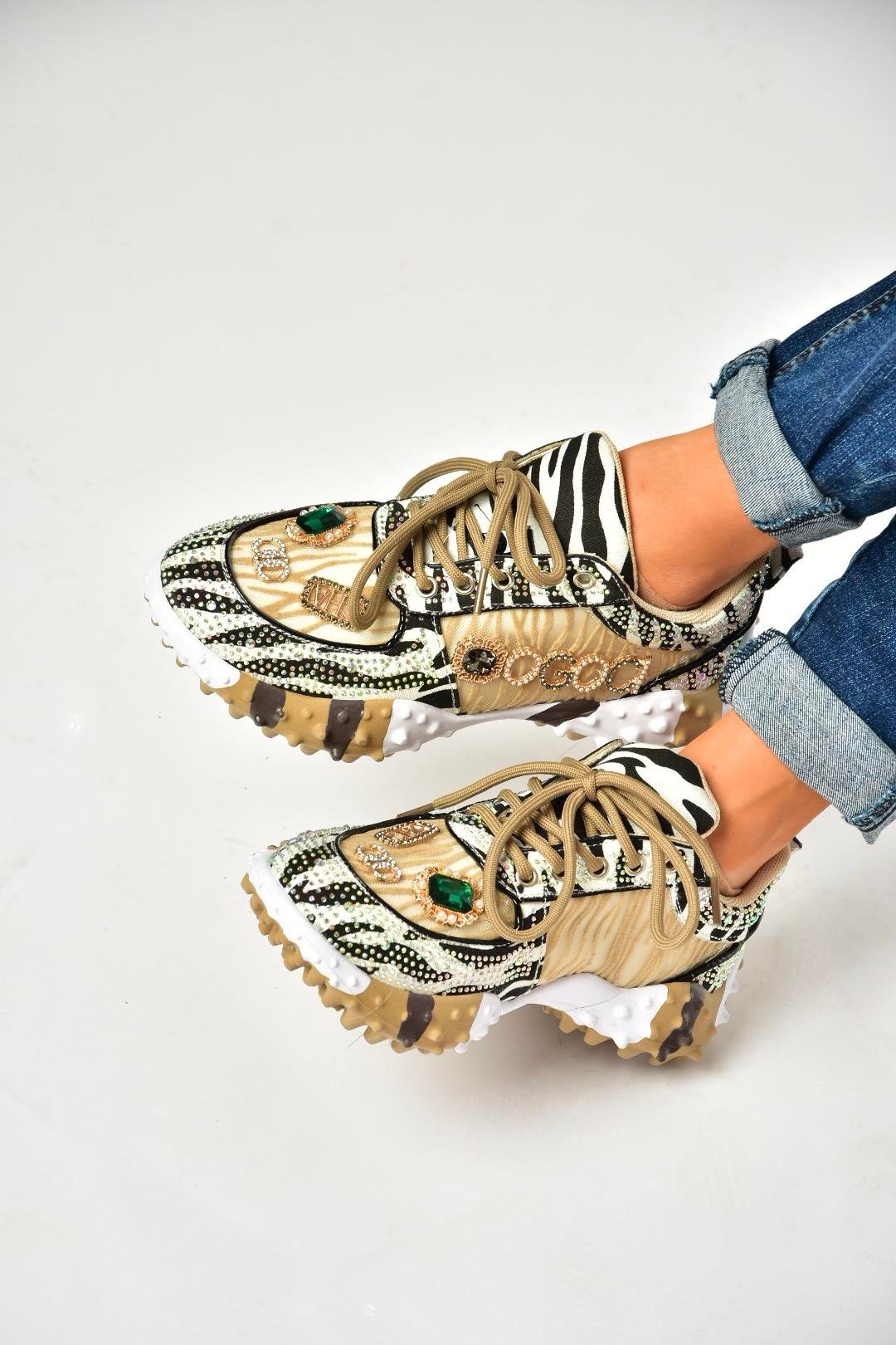 U380143604 Vizon Kumaş Taşlı Spor Ayakkabı Sneakers