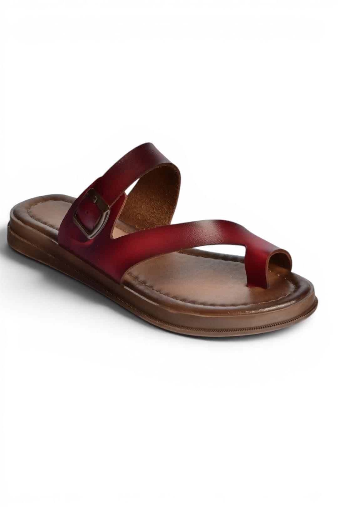 U390959503 Bordo Hakiki Deri Kadın Terlik