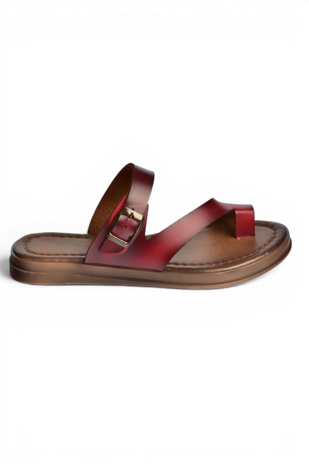 U390959503 Bordo Hakiki Deri Kadın Terlik
