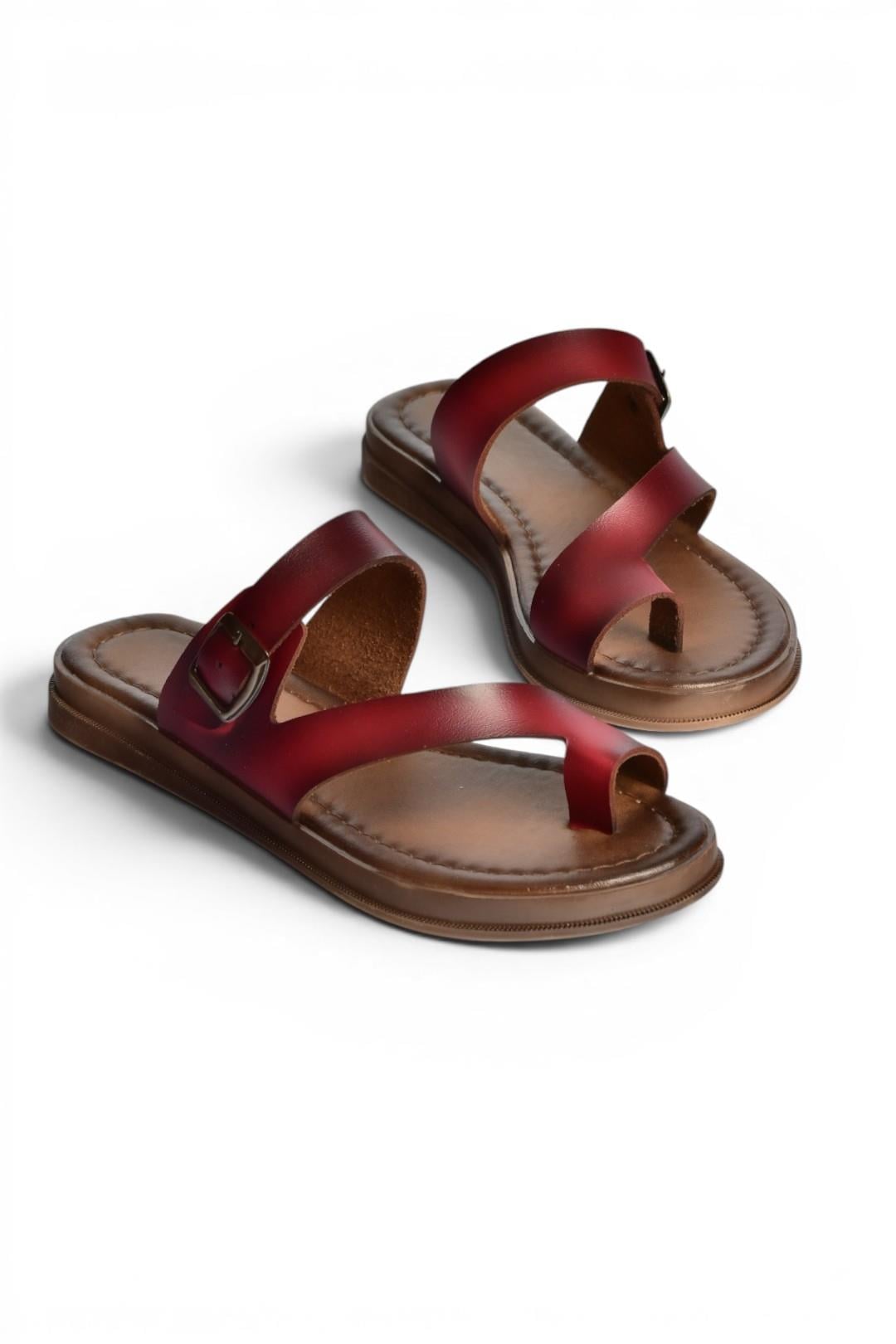 U390959503 Bordo Hakiki Deri Kadın Terlik