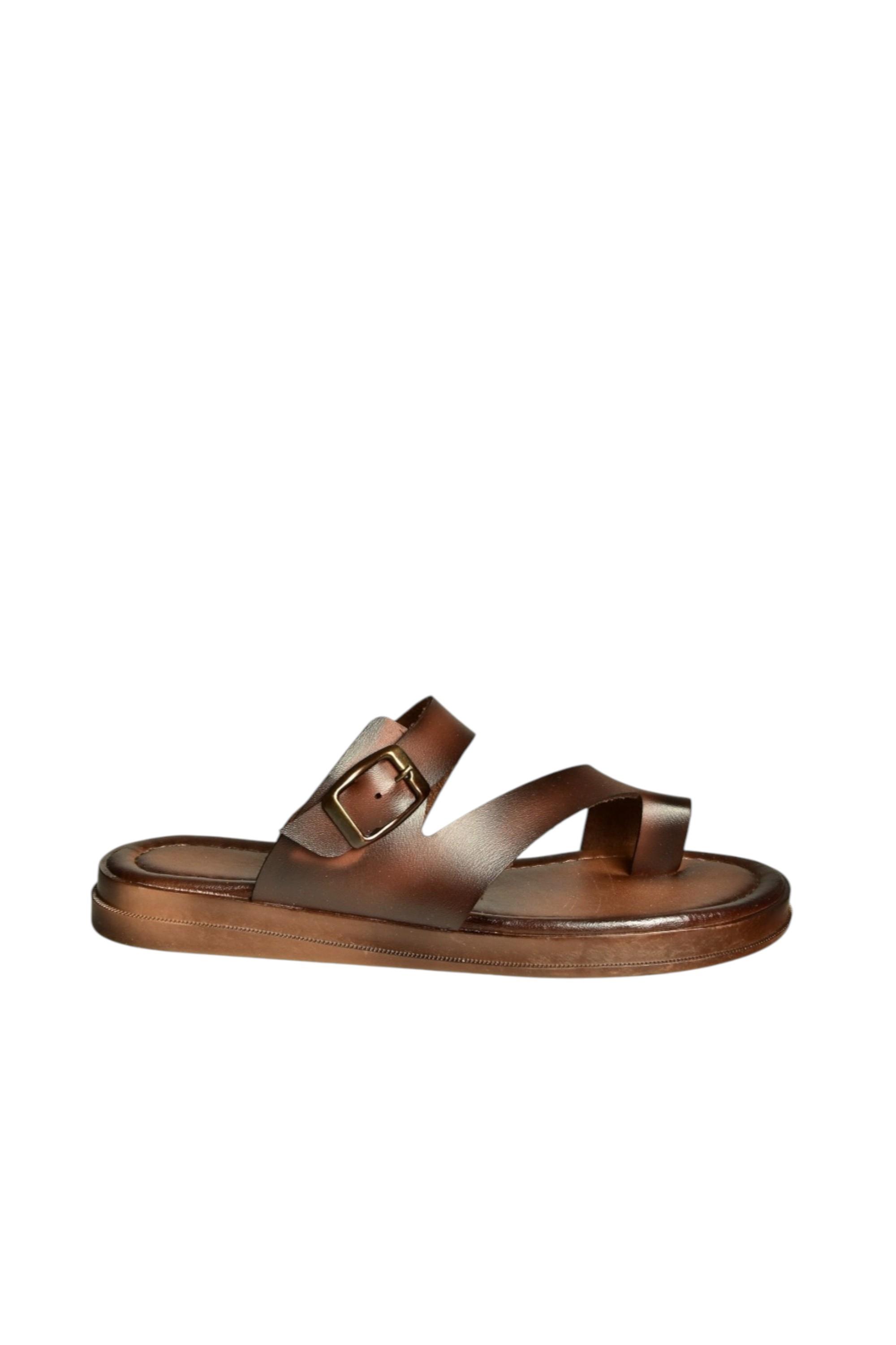 U390959503 Kahverengi Hakiki Deri Kadın Terlik