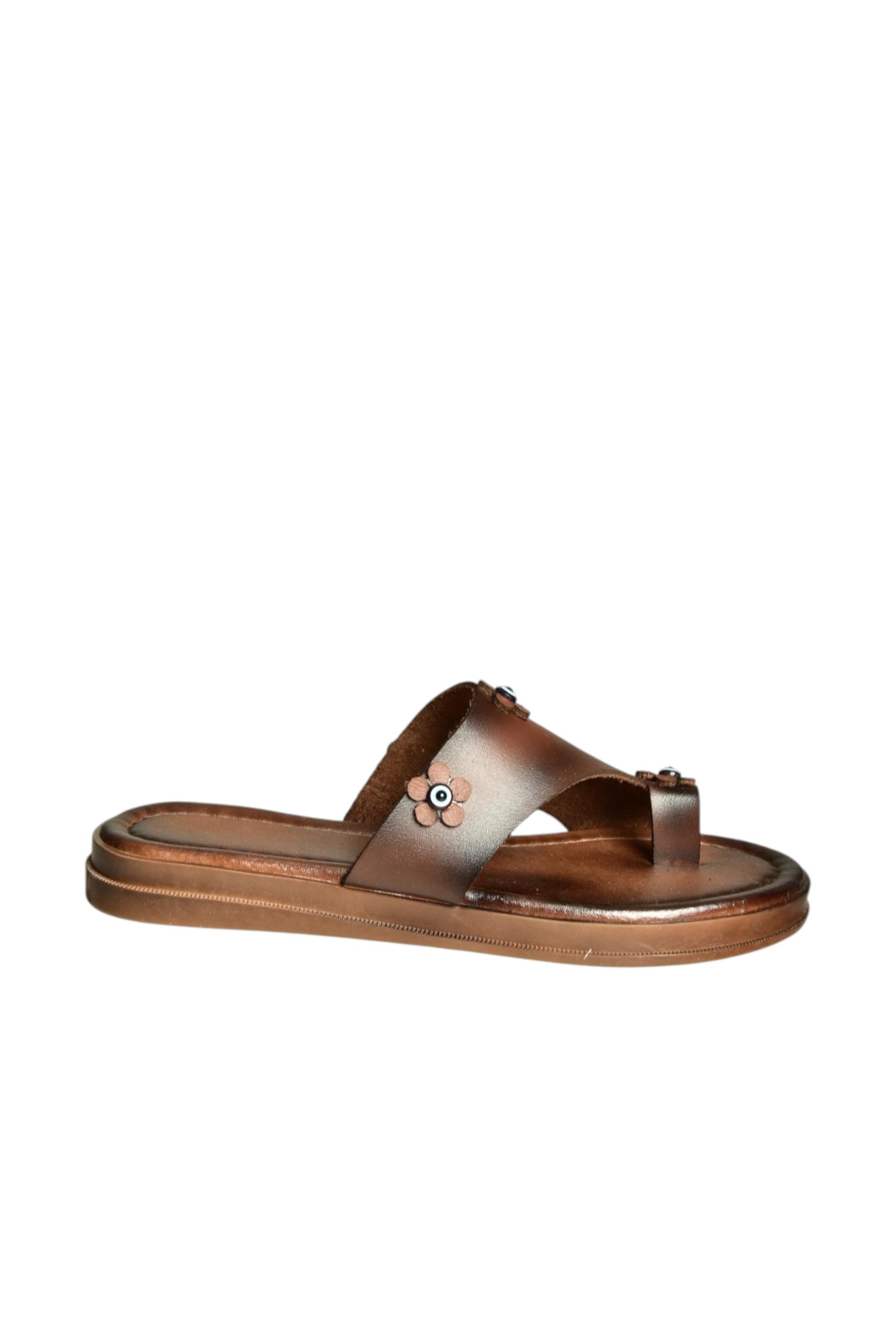 U390970203 Kahverengi Hakiki Deri Kadın Terlik