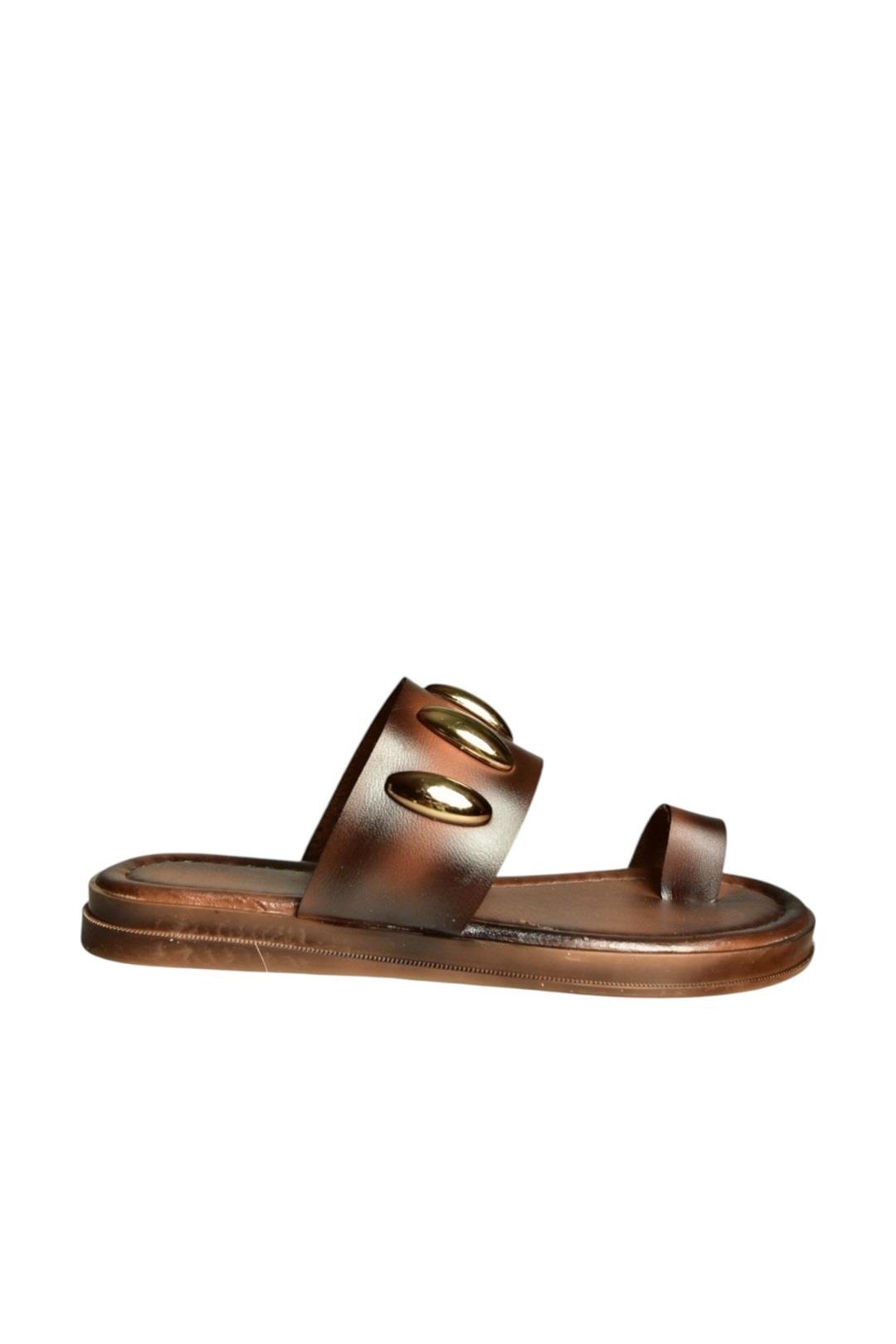 U390972403 Kahverengi Hakiki Deri Kadın Terlik