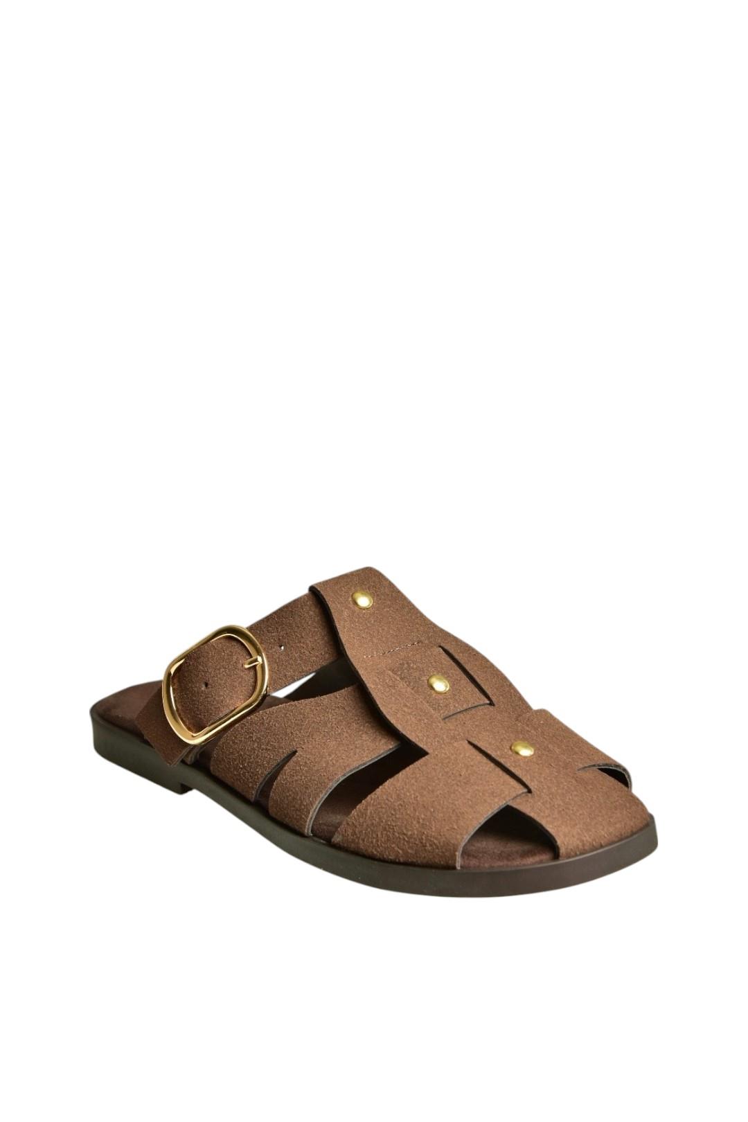 U458334202 Kahverengi Süet Önü Kapalı Kadın Terlik