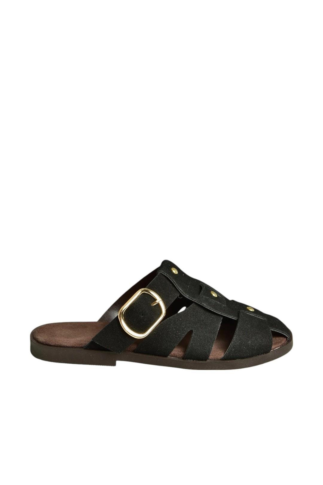 U458334202 Siyah Süet Önü Kapalı Kadın Terlik