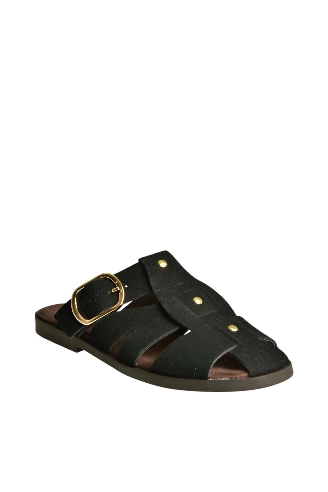 U458334202 Siyah Süet Önü Kapalı Kadın Terlik