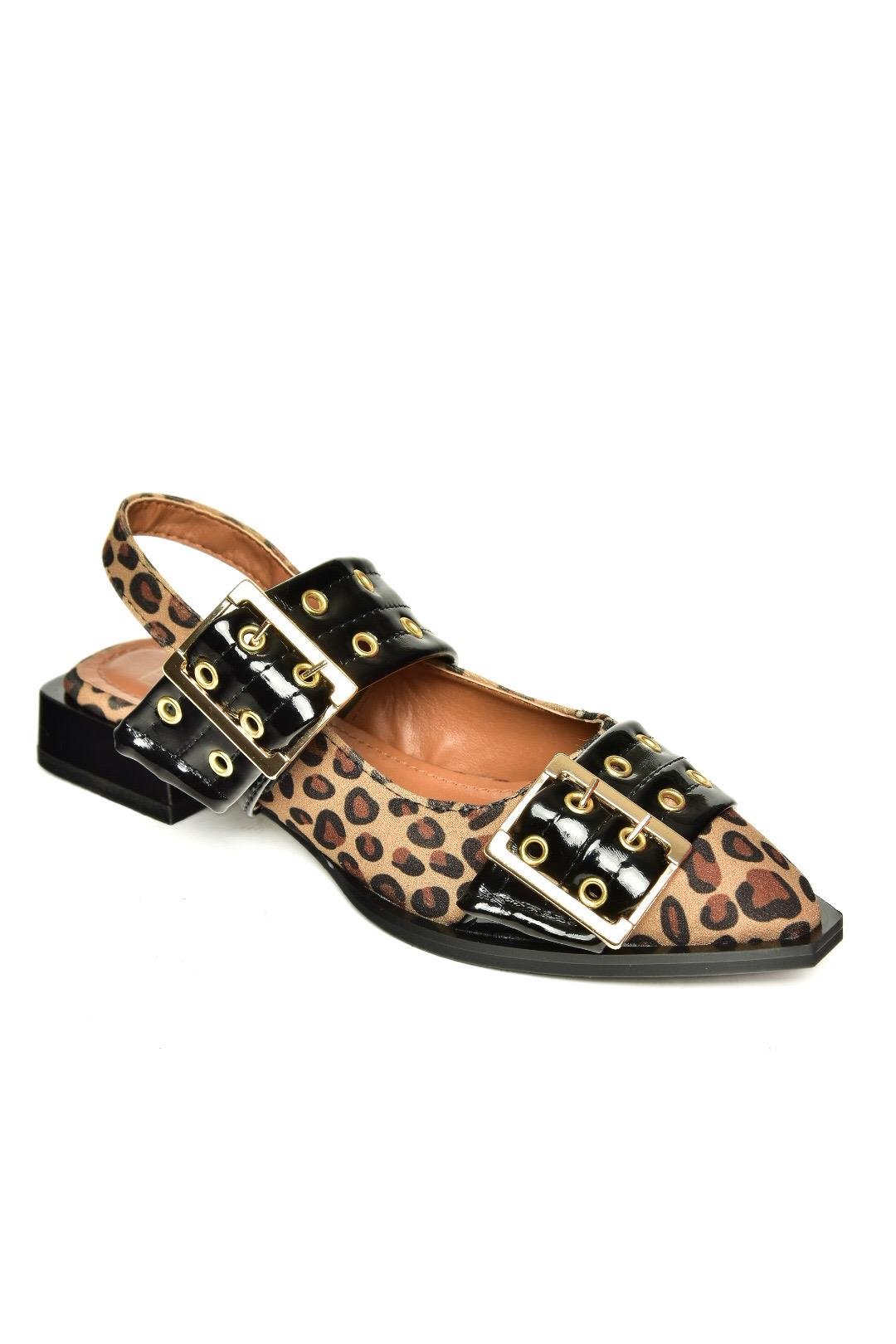 U518600102 Leopar Alçak Topuklu Kadın Ayakkabı