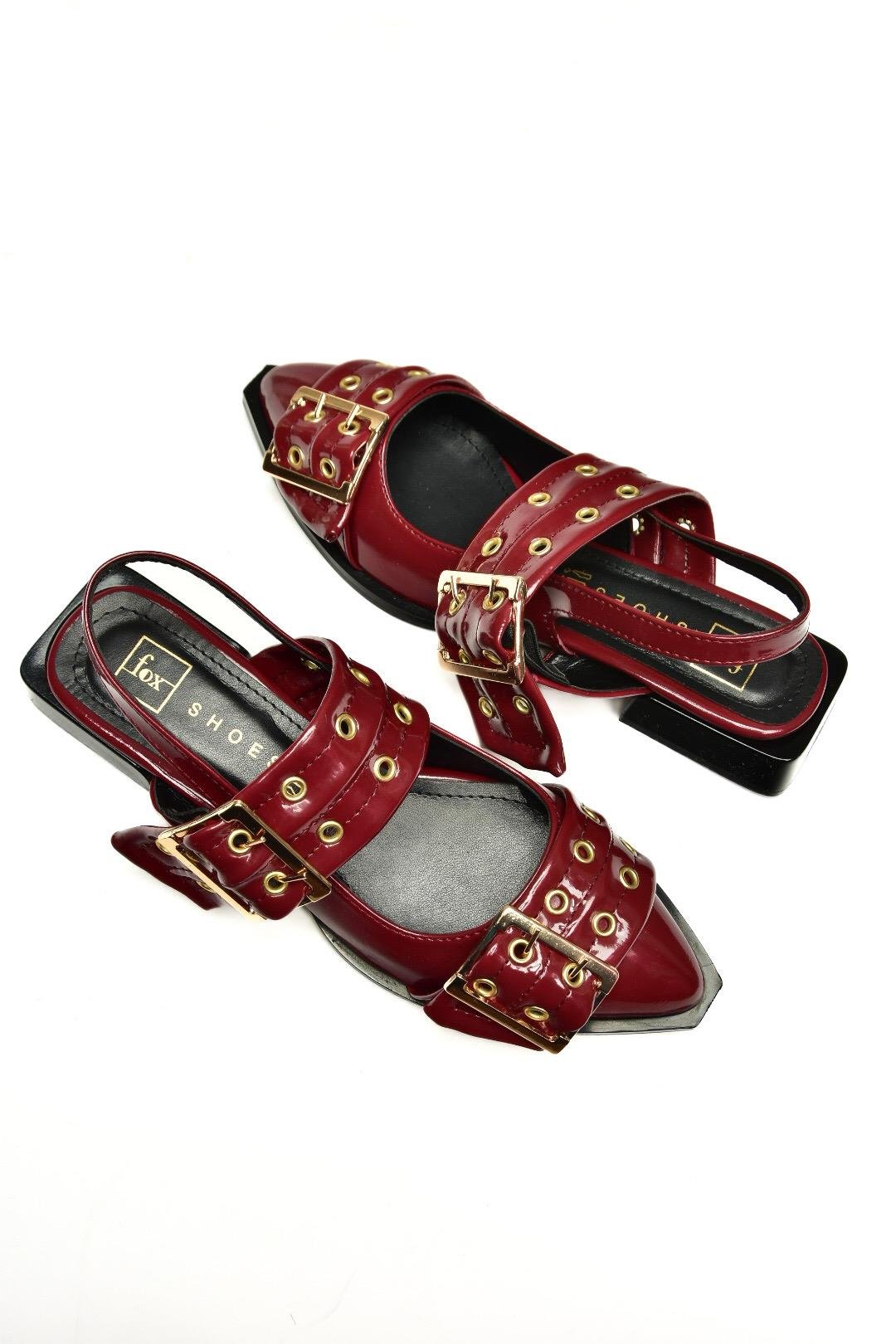 U518600108 Bordo Rugan Alçak Topuklu Kadın Ayakkabı