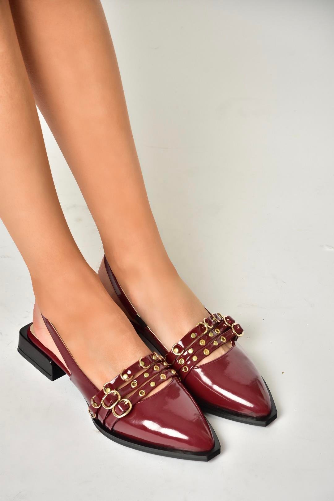 U518700508 Bordo Rugan Alçak Topuklu Kadın Ayakkabı