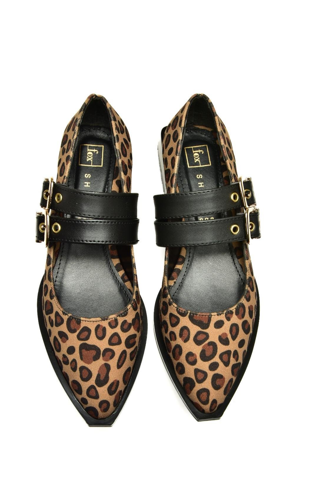 U518800302 Leopar Süet Alçak Topuklu Kadın Ayakkabı