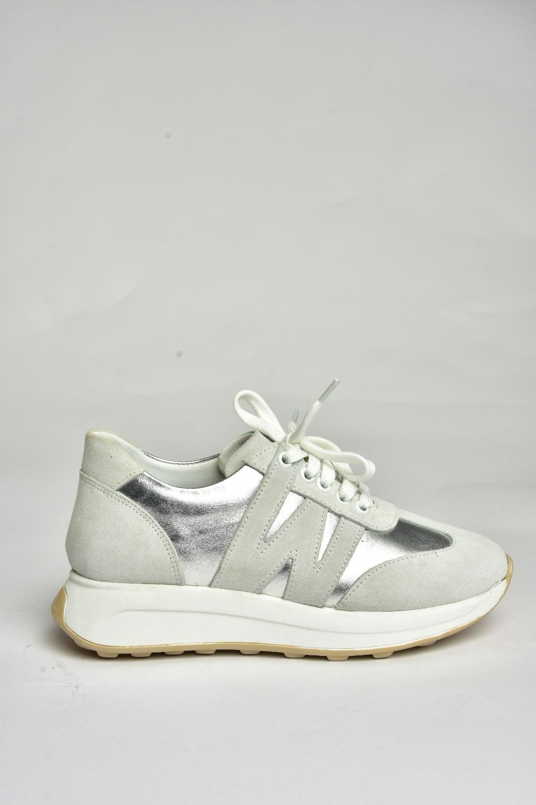 U540039903 Gümüş Hakiki Deri Spor Ayakkabı Sneakers