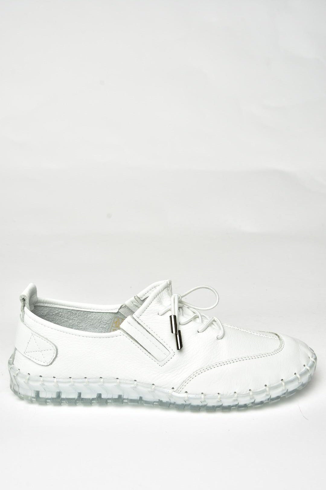 U555130503 Beyaz Hakiki Deri Spor Ayakkabı