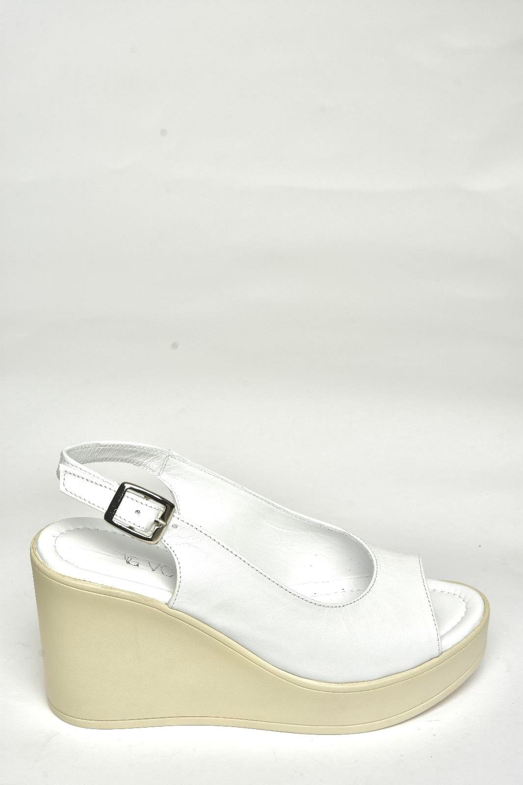 U555225003 Beyaz Hakiki Deri Dolgu Topuklu Kadın Ayakkabı