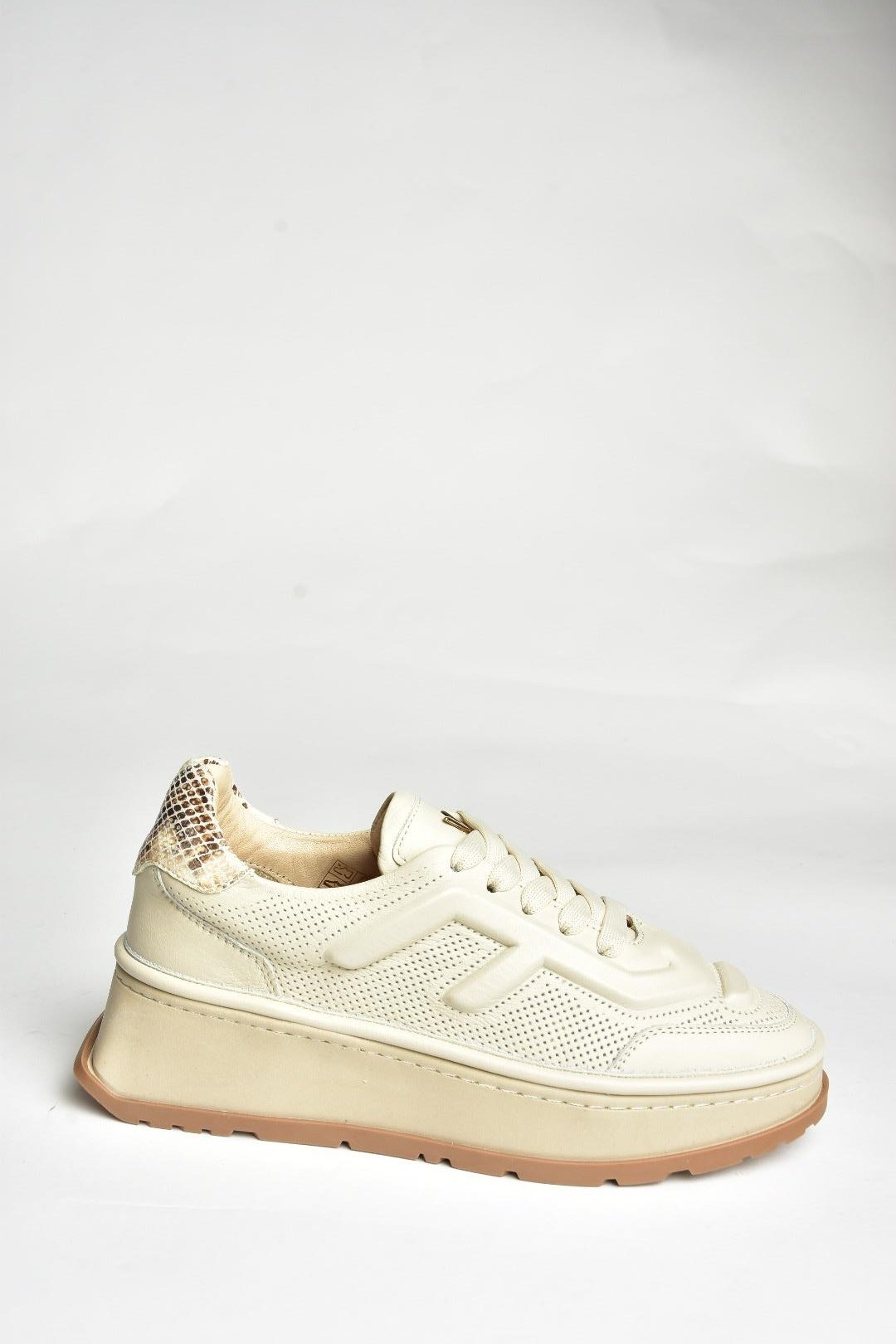 U555605603 Bej Hakiki Deri Kalın Tabanlı Spor Ayakkabı Sneakers