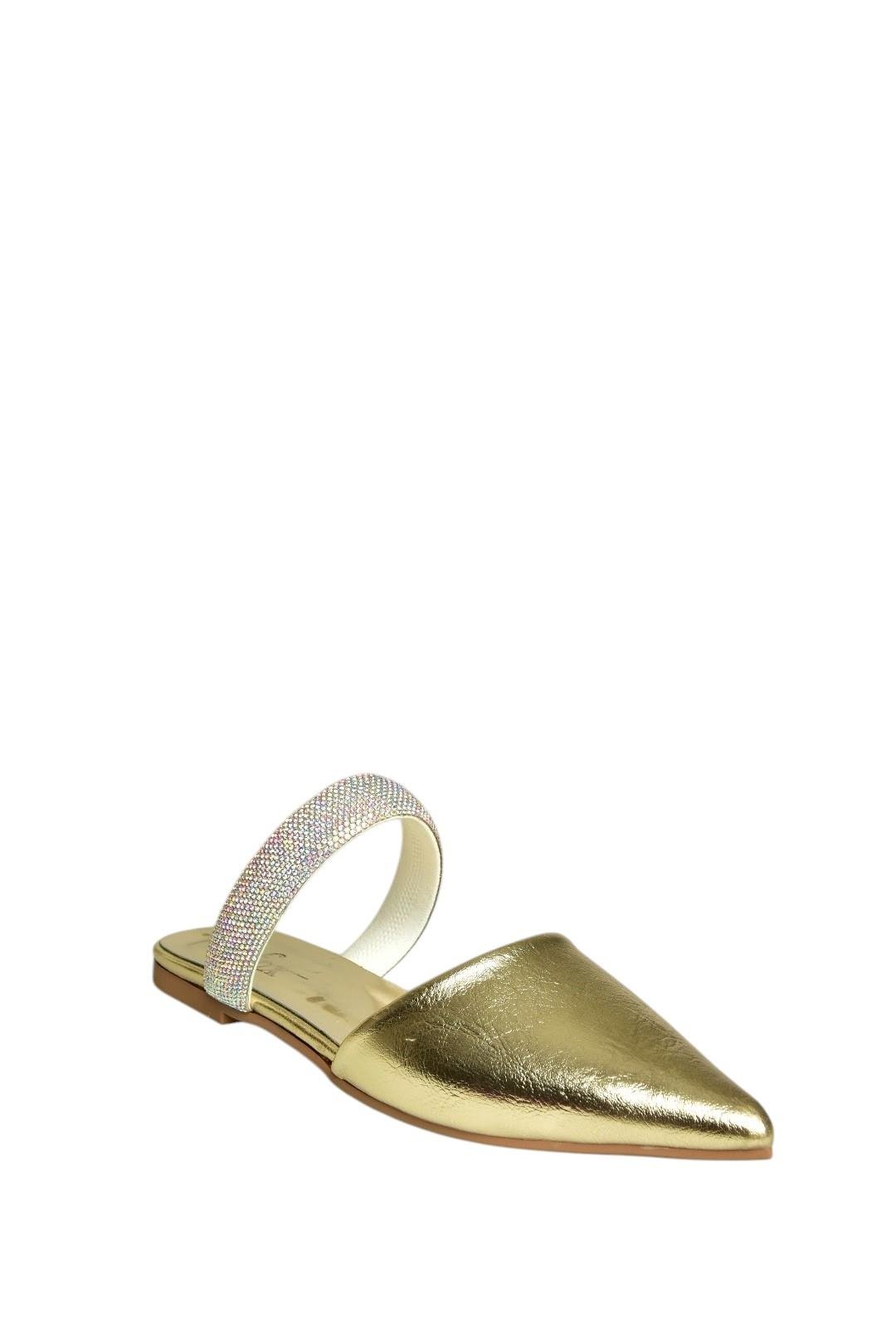 U590491809 Altın Sivri Burunlu Kadın Terlik