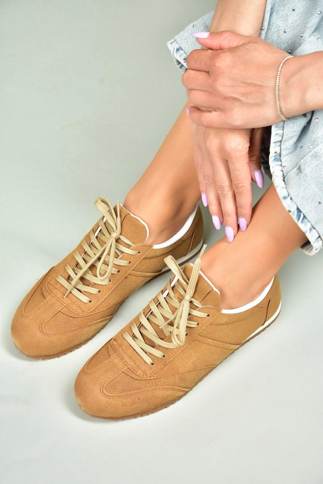 U652846202 Taba Süet Kadın Spor Ayakkabı Sneakers