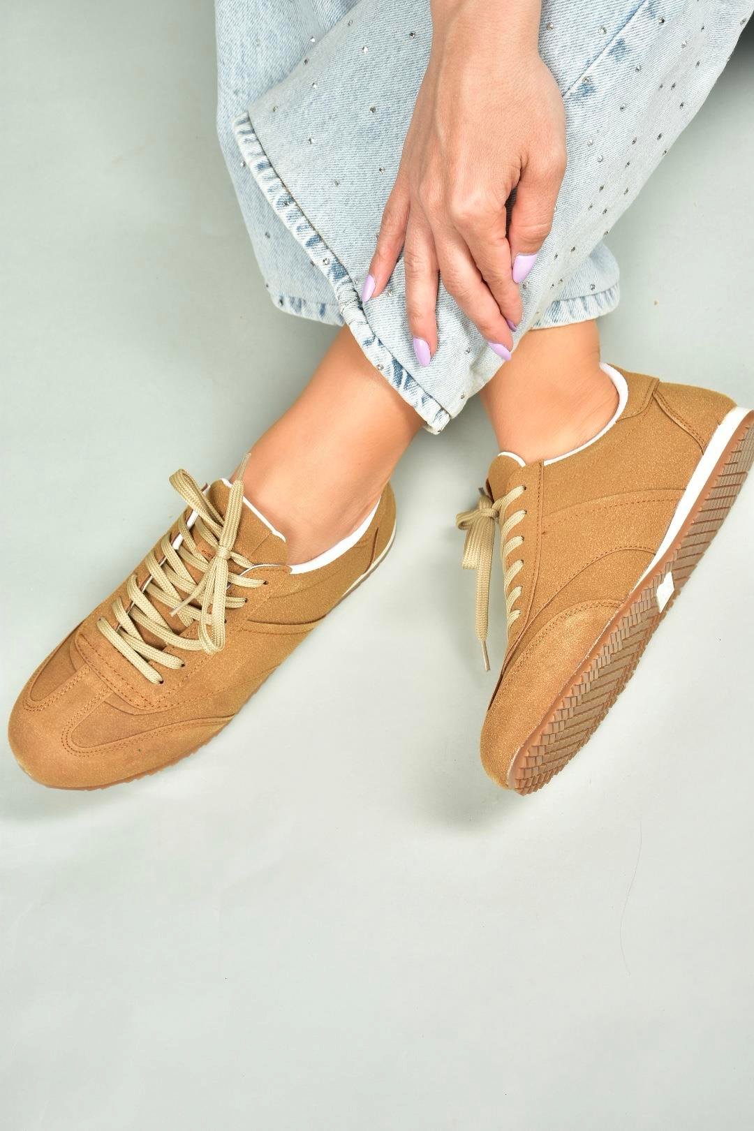 U652846202 Taba Süet Kadın Spor Ayakkabı Sneakers