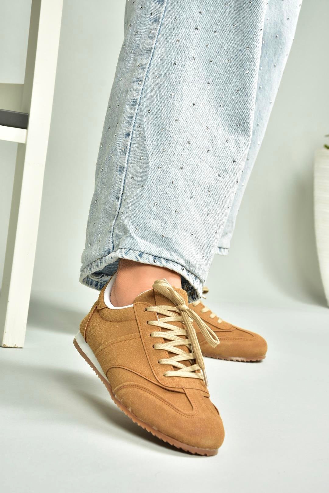 U652846202 Taba Süet Kadın Spor Ayakkabı Sneakers