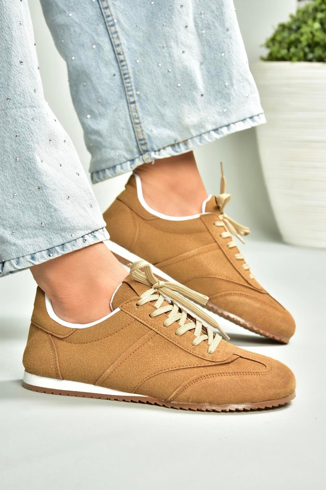 U652846202 Taba Süet Kadın Spor Ayakkabı Sneakers