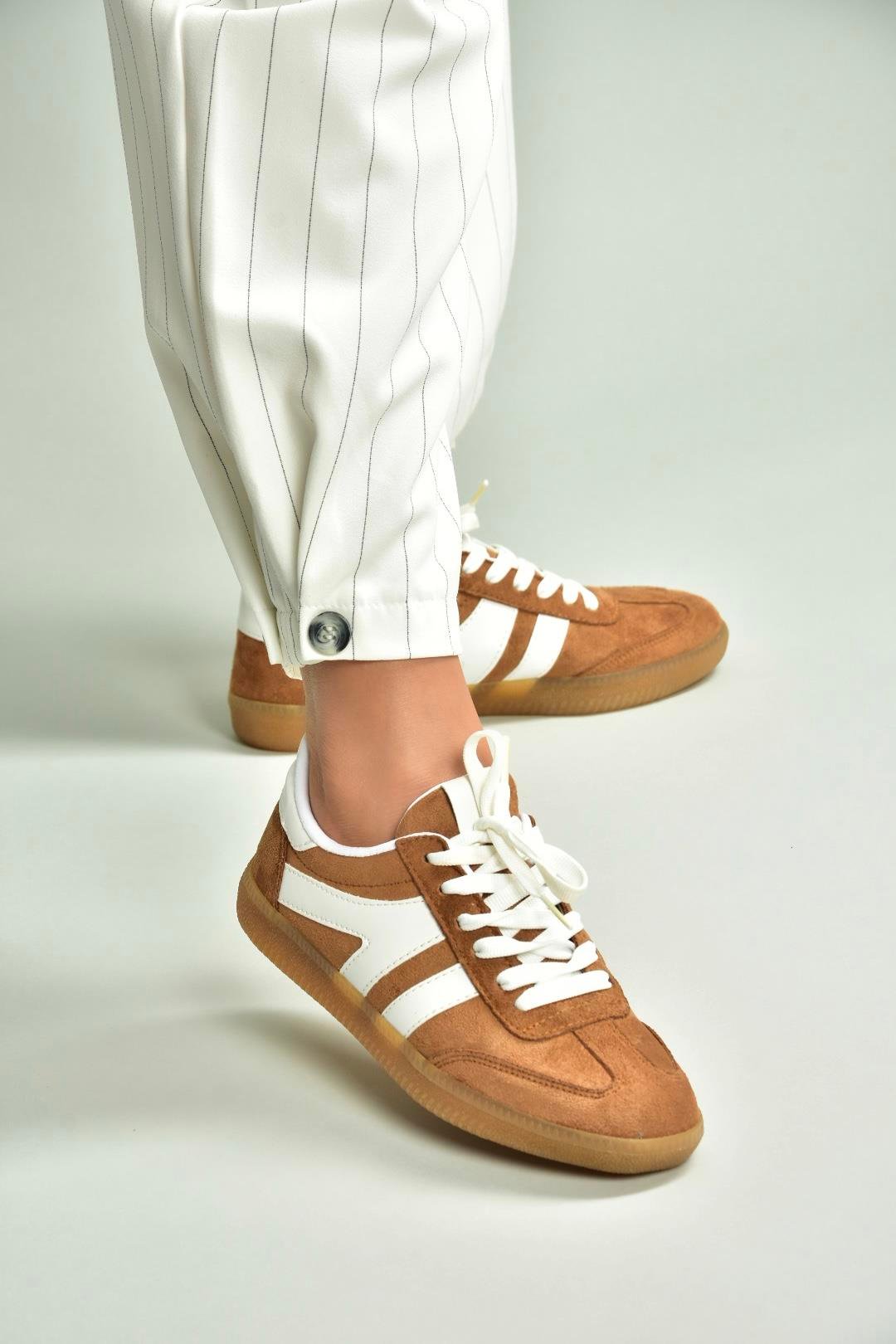 U652861402 Taba Süet Kadın Spor Ayakkabı Sneakers