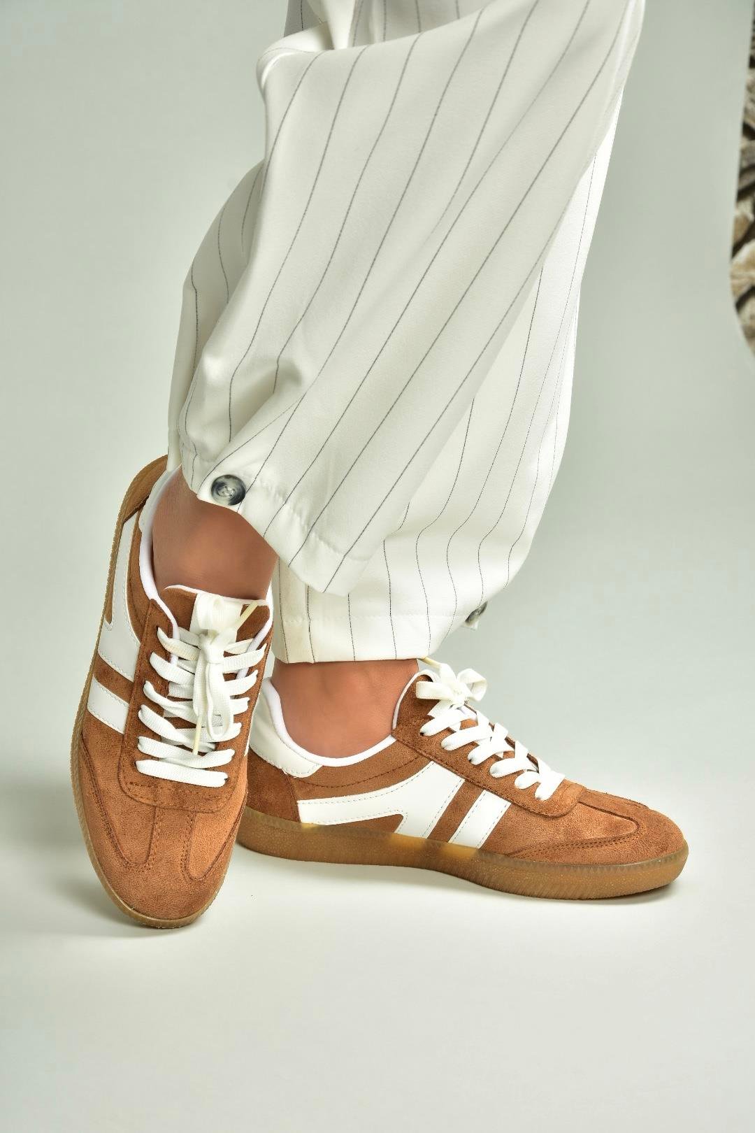 U652861402 Taba Süet Kadın Spor Ayakkabı Sneakers