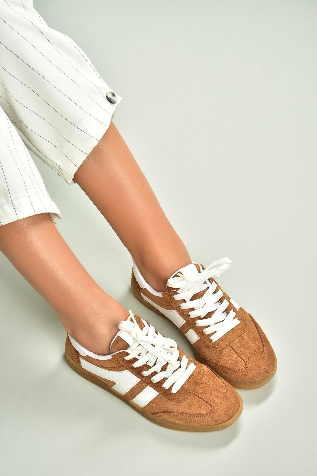 U652861402 Taba Süet Kadın Spor Ayakkabı Sneakers