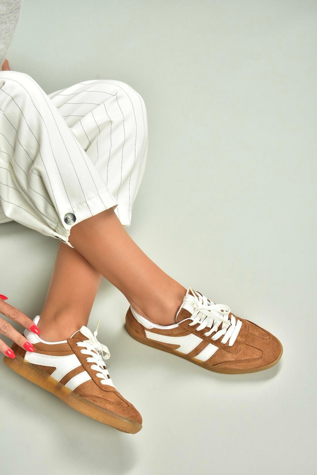 U652861402 Taba Süet Kadın Spor Ayakkabı Sneakers