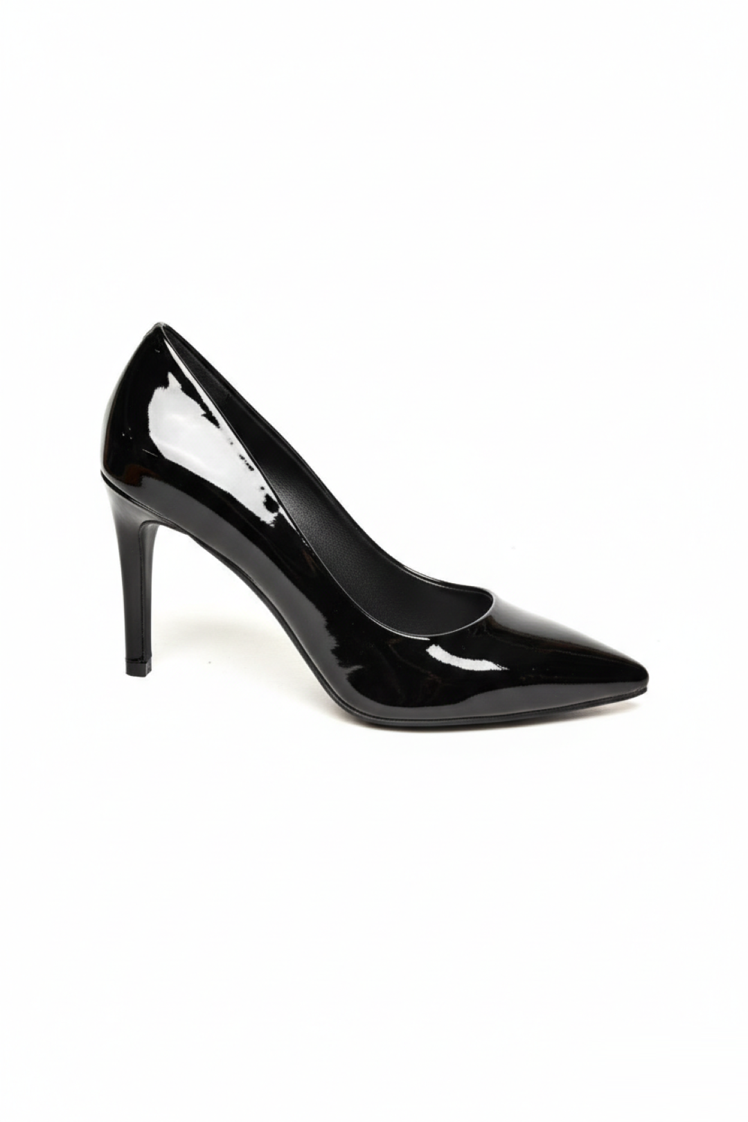 U676082008 Siyah Rugan İnce Topuklu Kadın Stiletto Ayakkabı