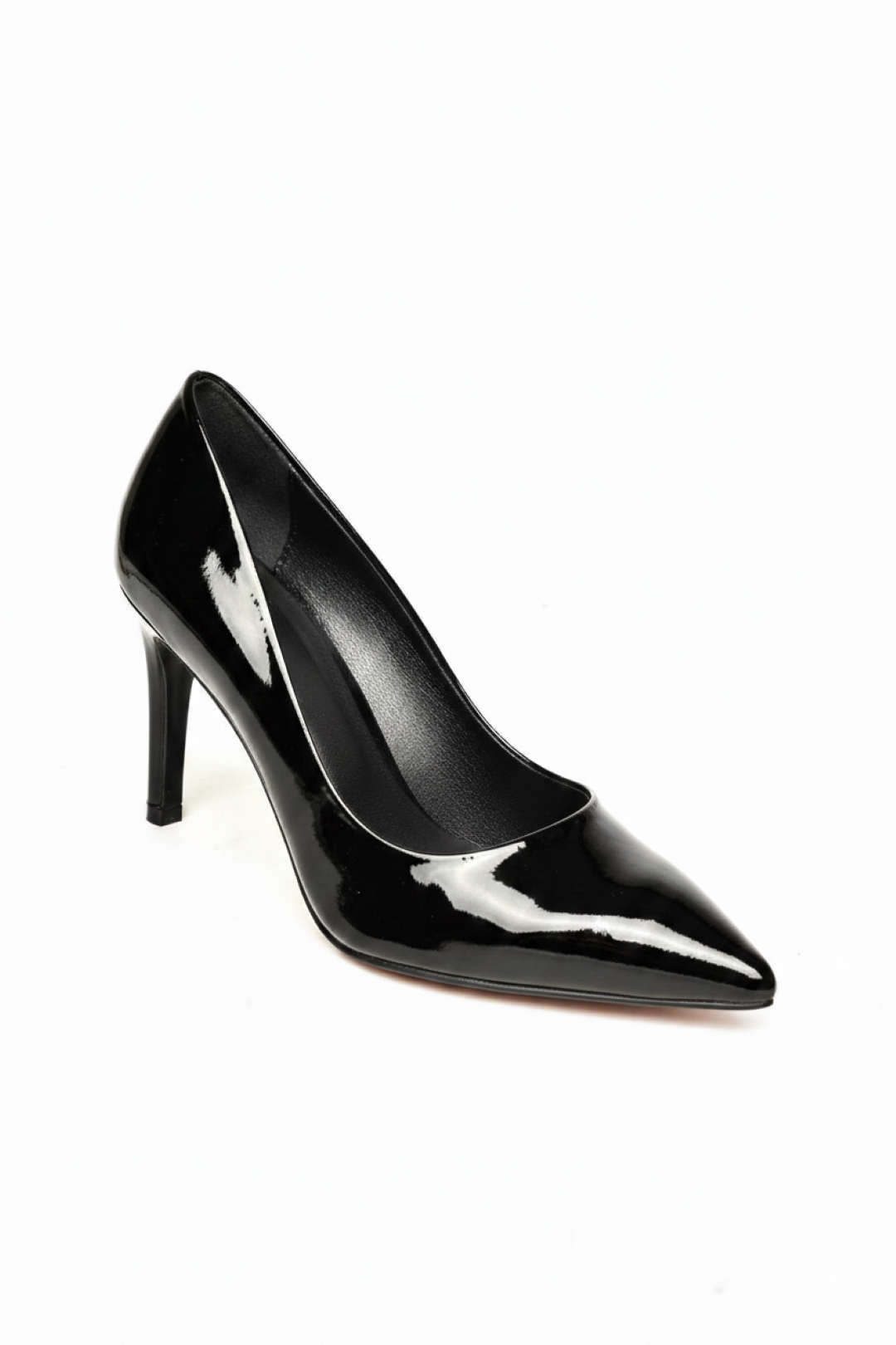 U676082008 Siyah Rugan İnce Topuklu Kadın Stiletto Ayakkabı